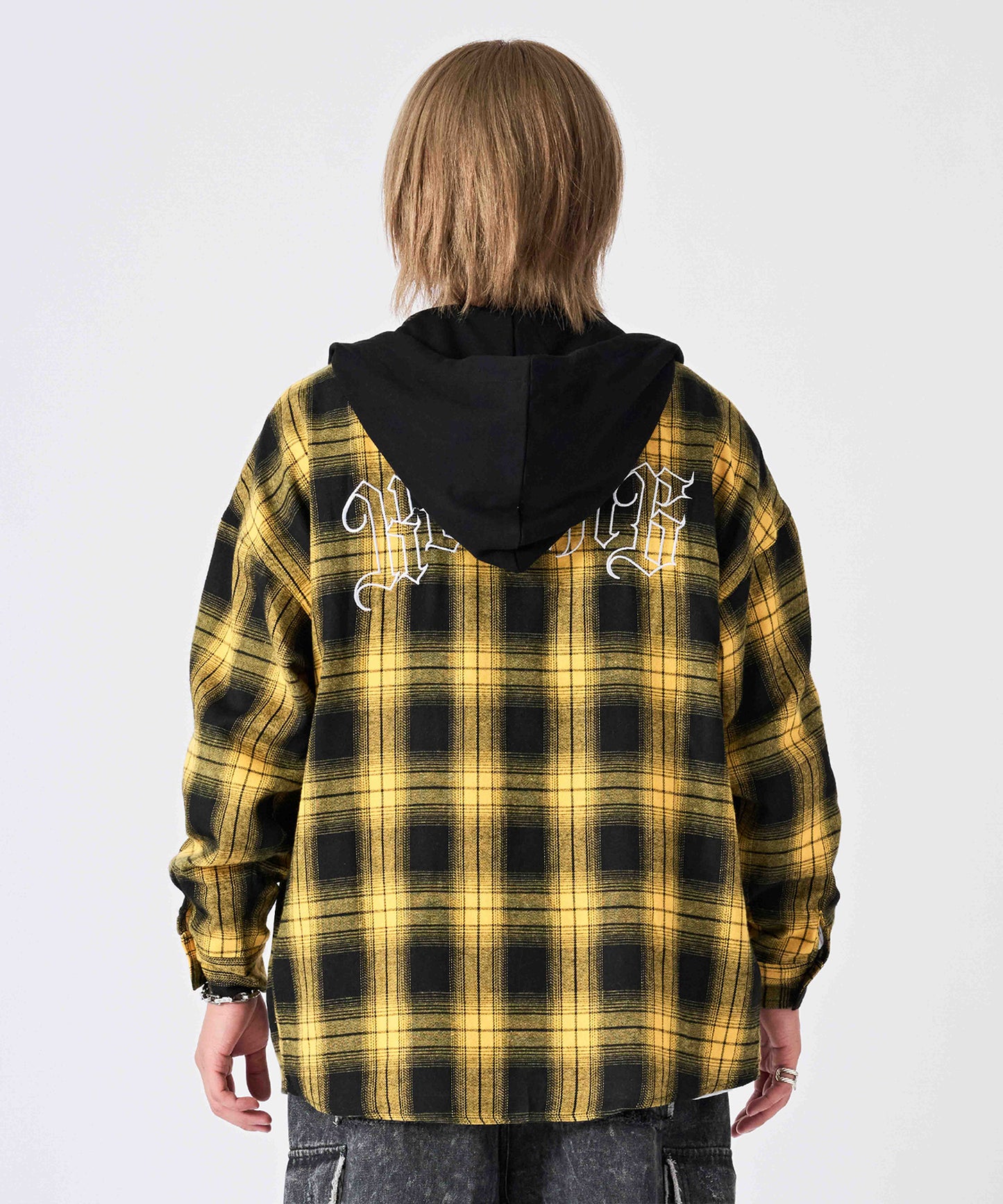 フード付き チェックシャツ