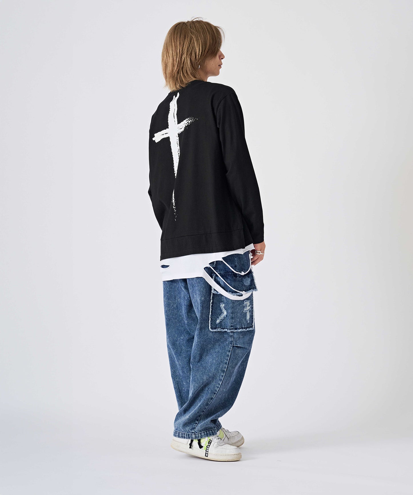 フェイクレイヤードグランジ長袖Tee