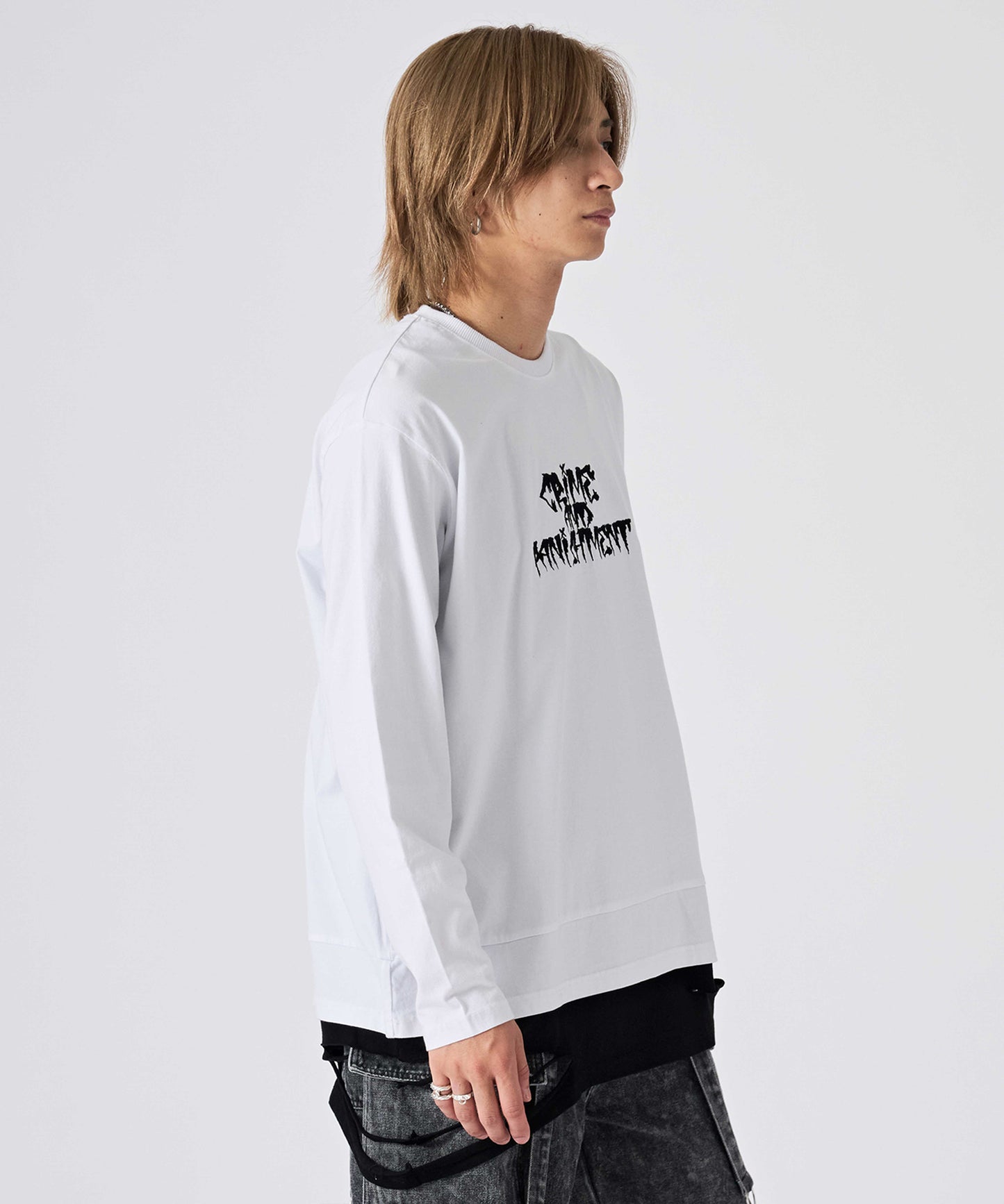 フェイクレイヤードグランジ長袖Tee