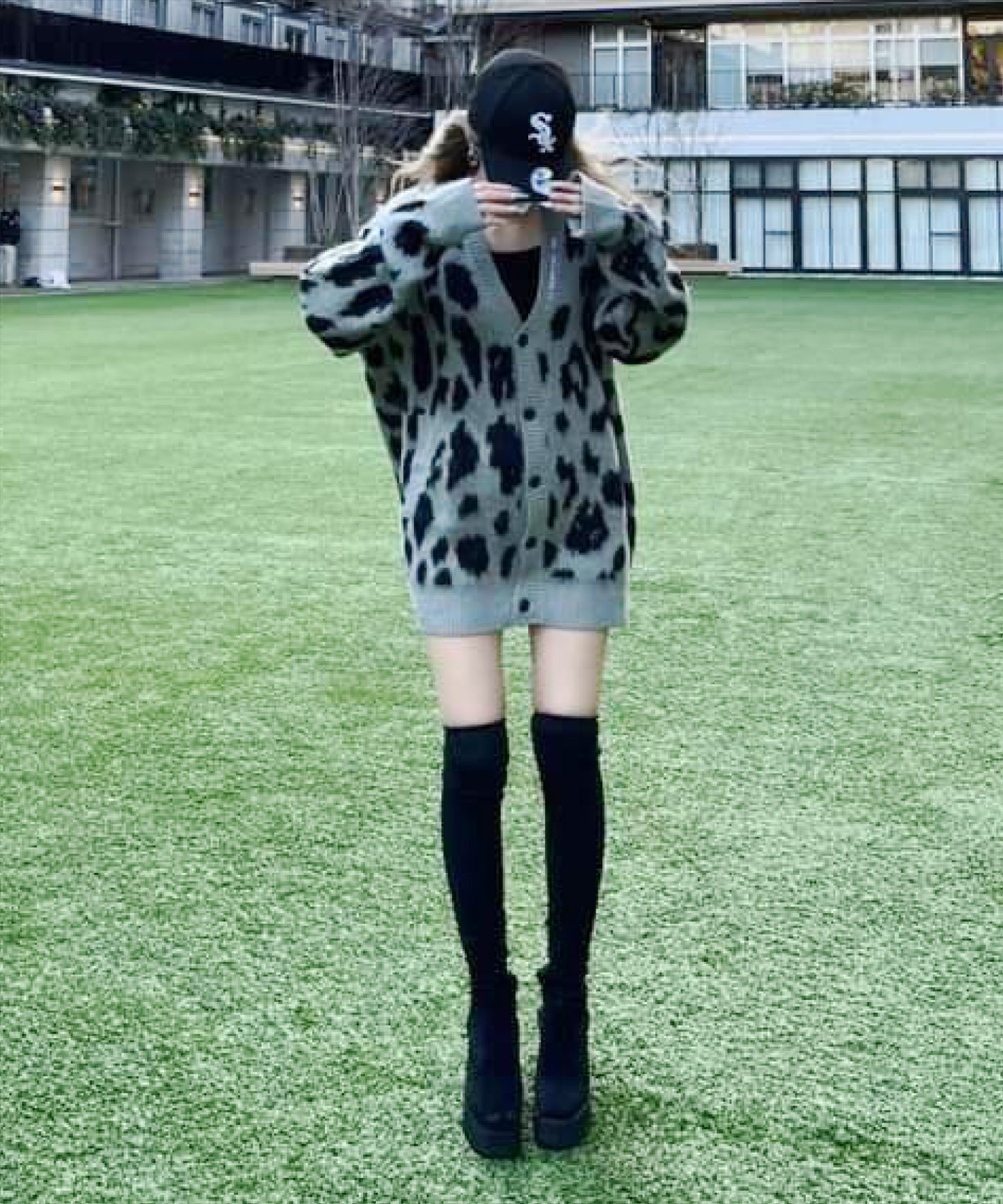 モヘアタッチ総柄カーディガン