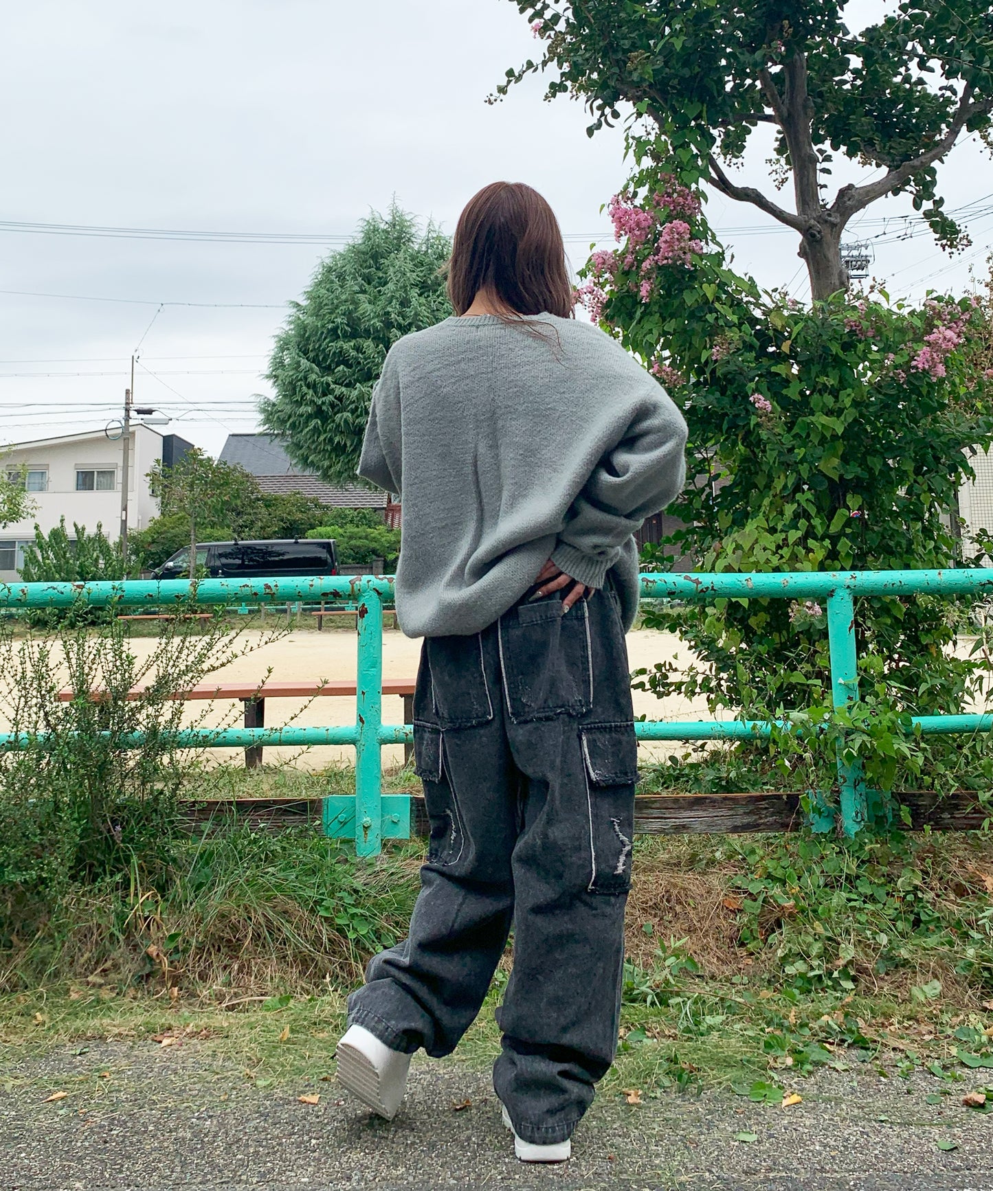ハート柄モヘアタッチニット