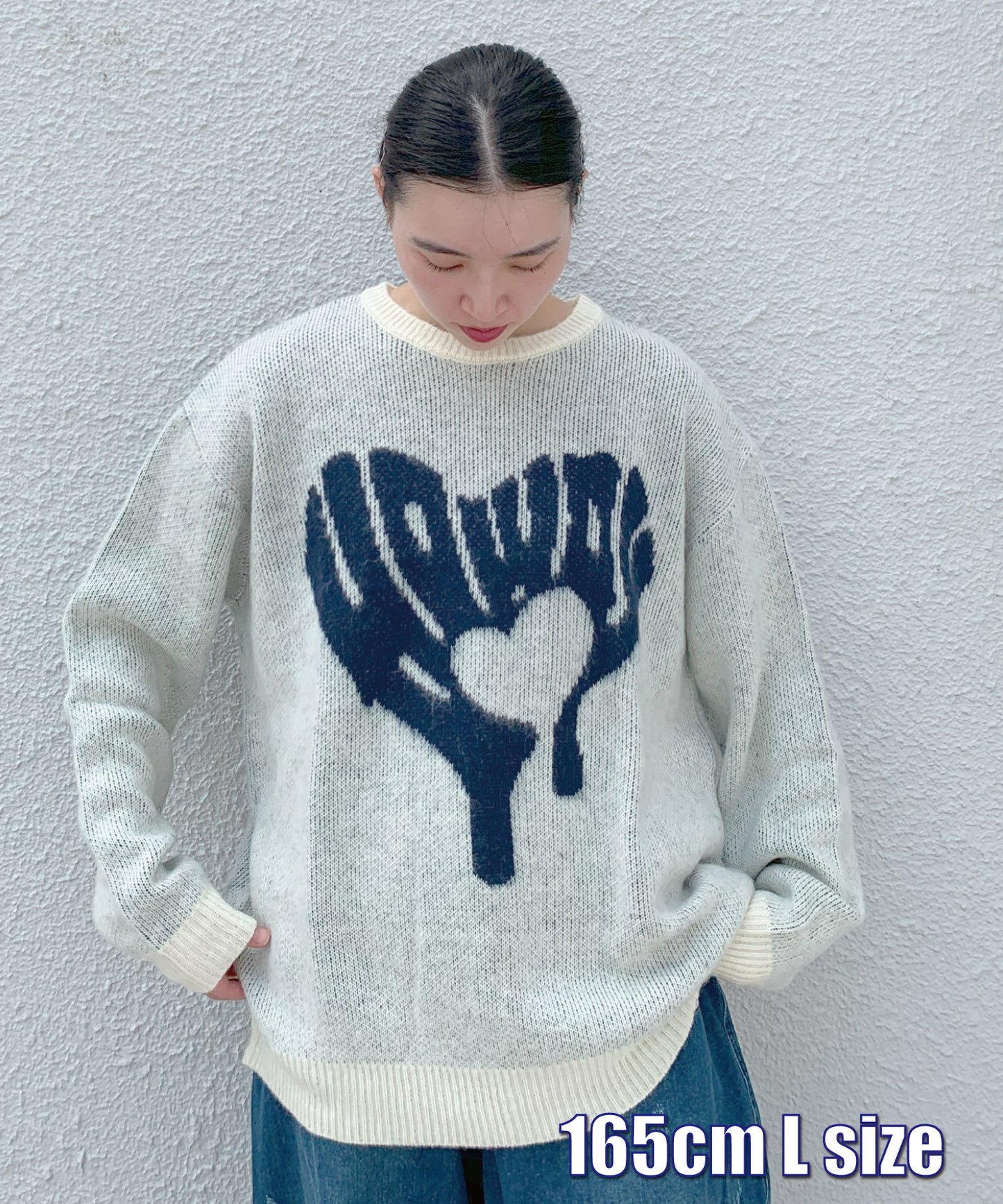 ハート柄モヘアタッチニット