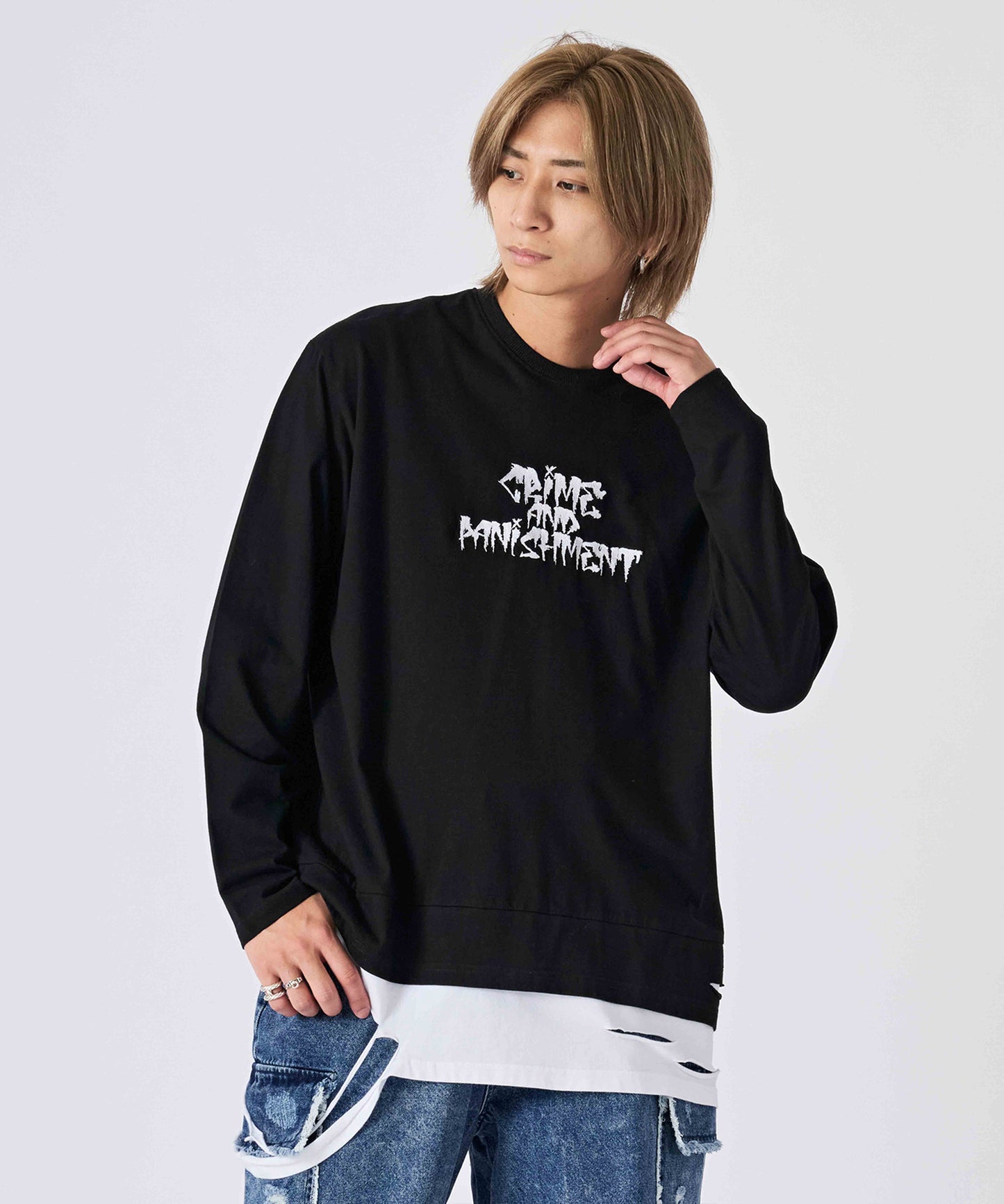 フェイクレイヤードグランジ長袖Tee