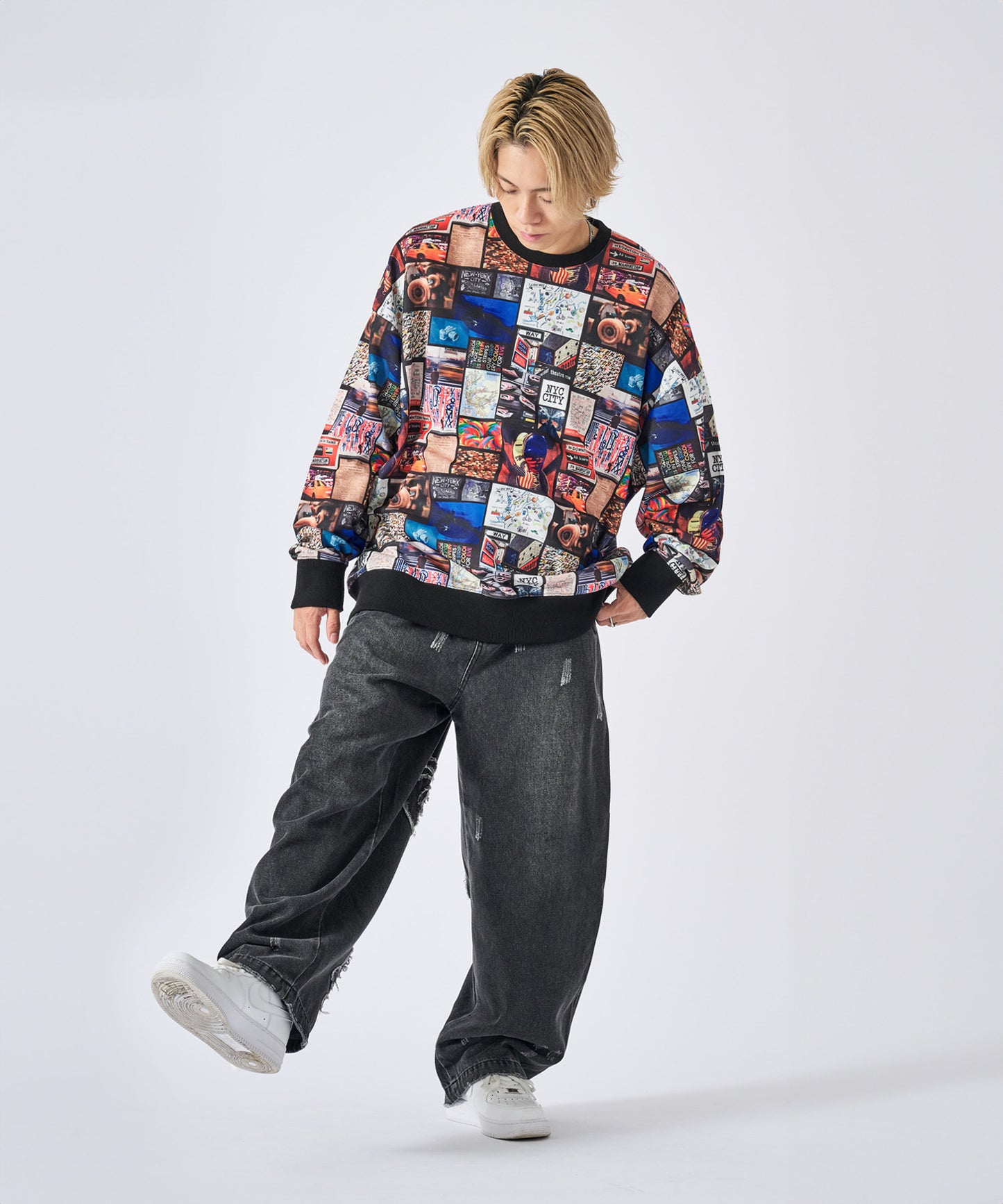 総柄ワイドトレーナー