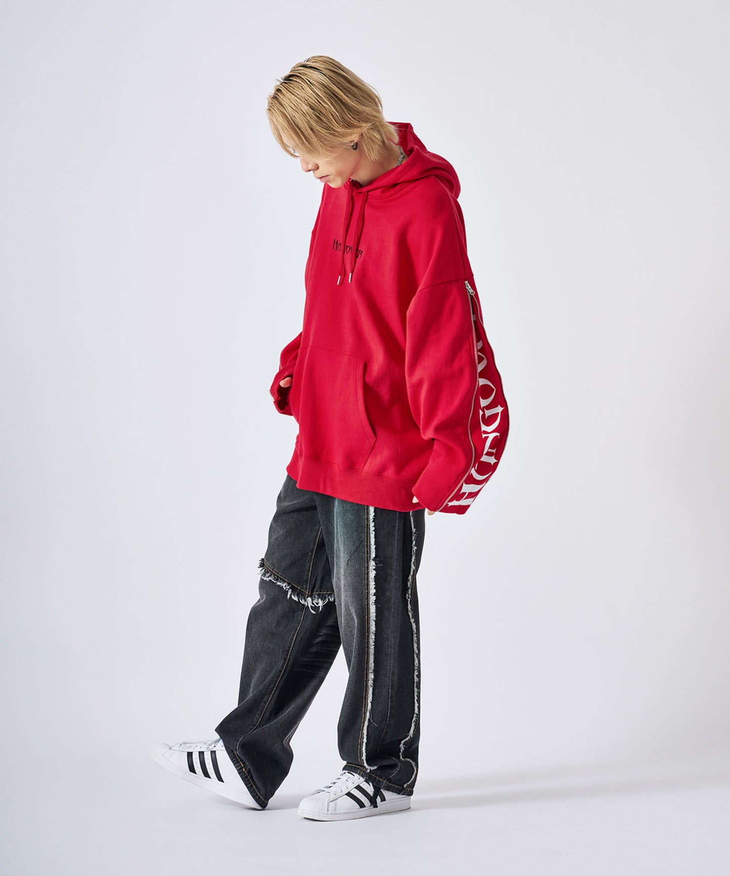 袖ジッププルパーカー