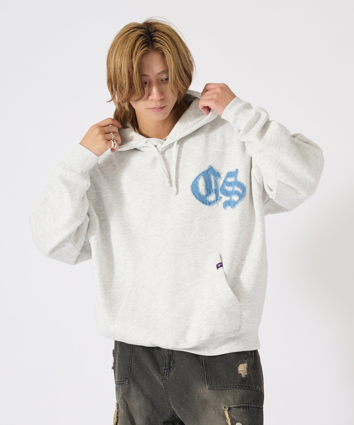 デニムアップリケパーカー