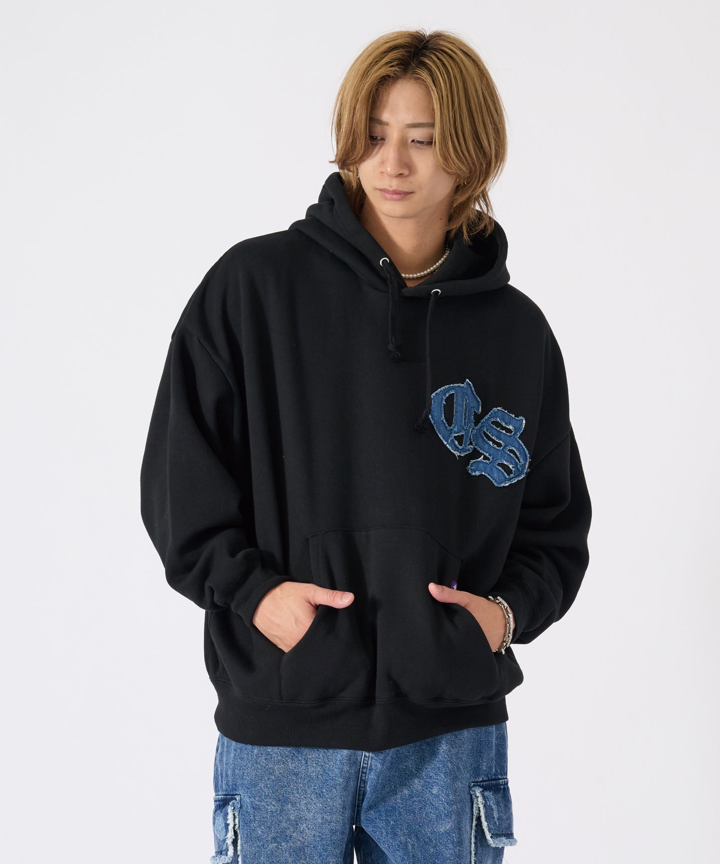 デニムアップリケパーカー