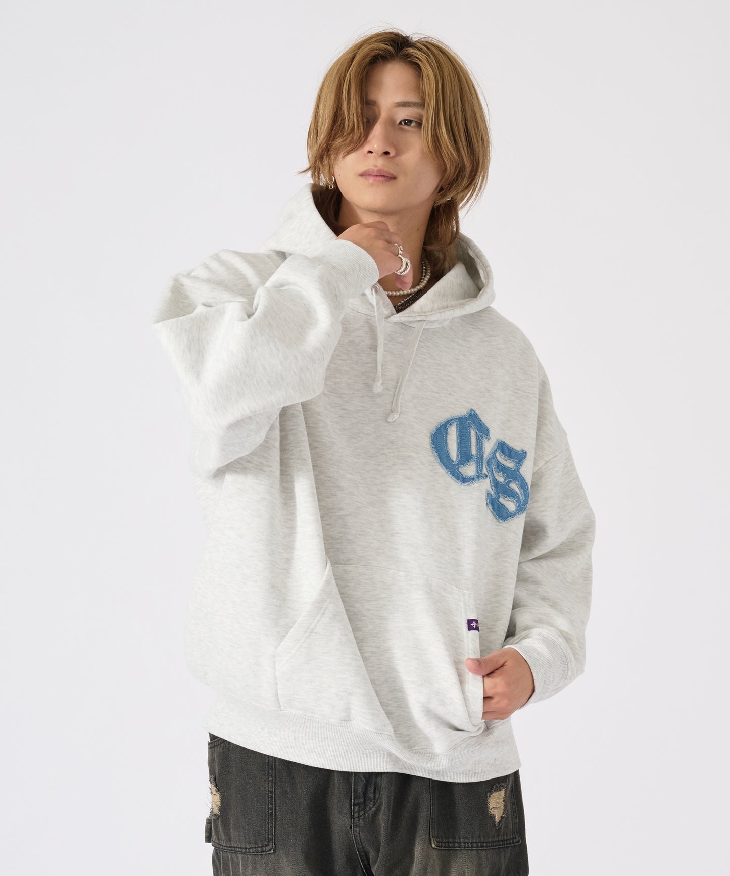 デニムアップリケパーカー