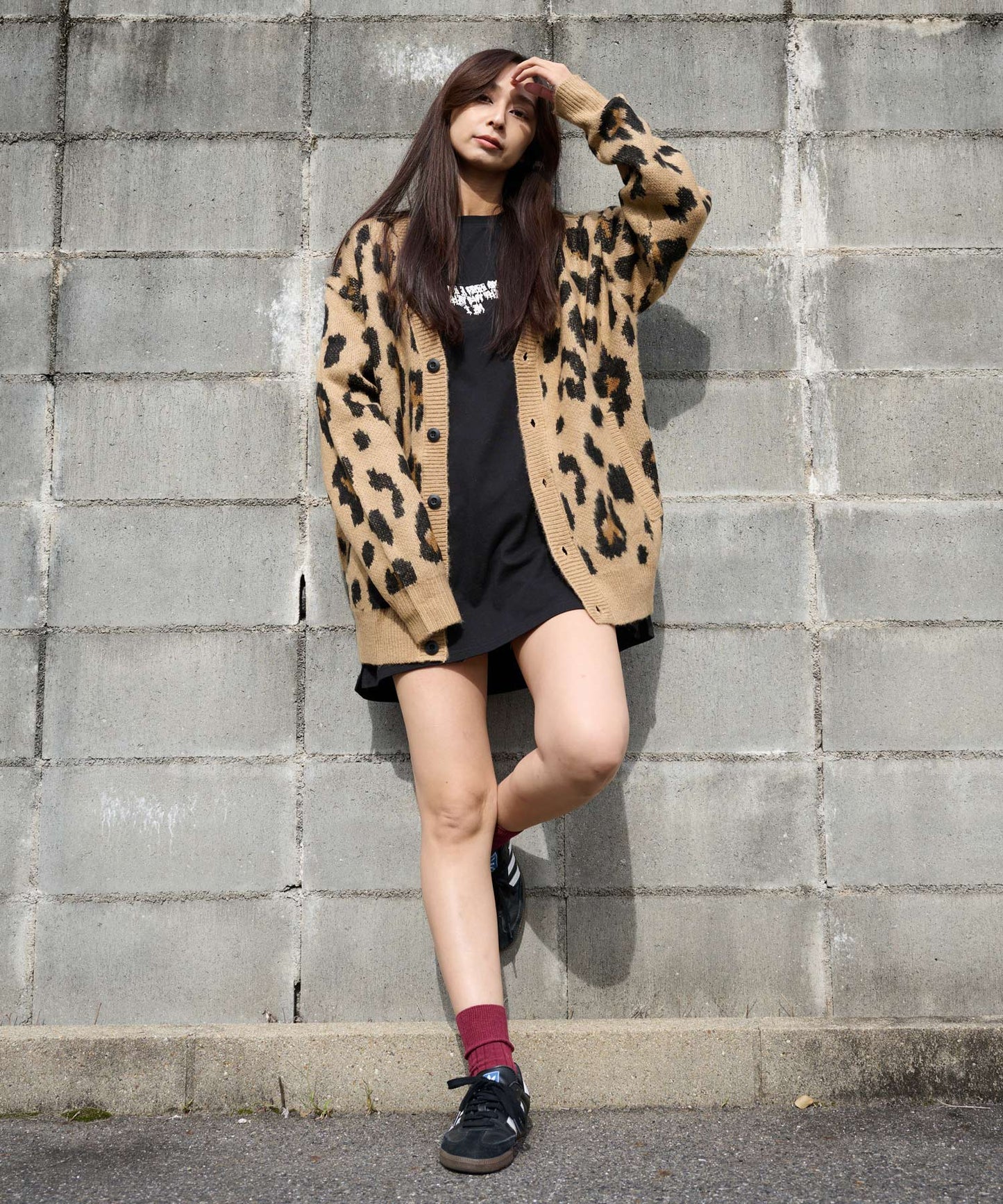 モヘアタッチ総柄カーディガン