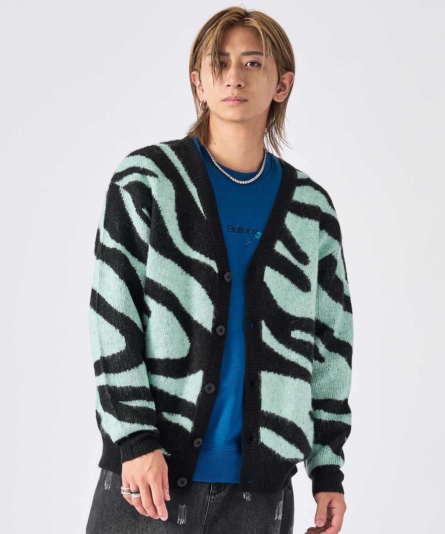 モヘアタッチ総柄カーディガン