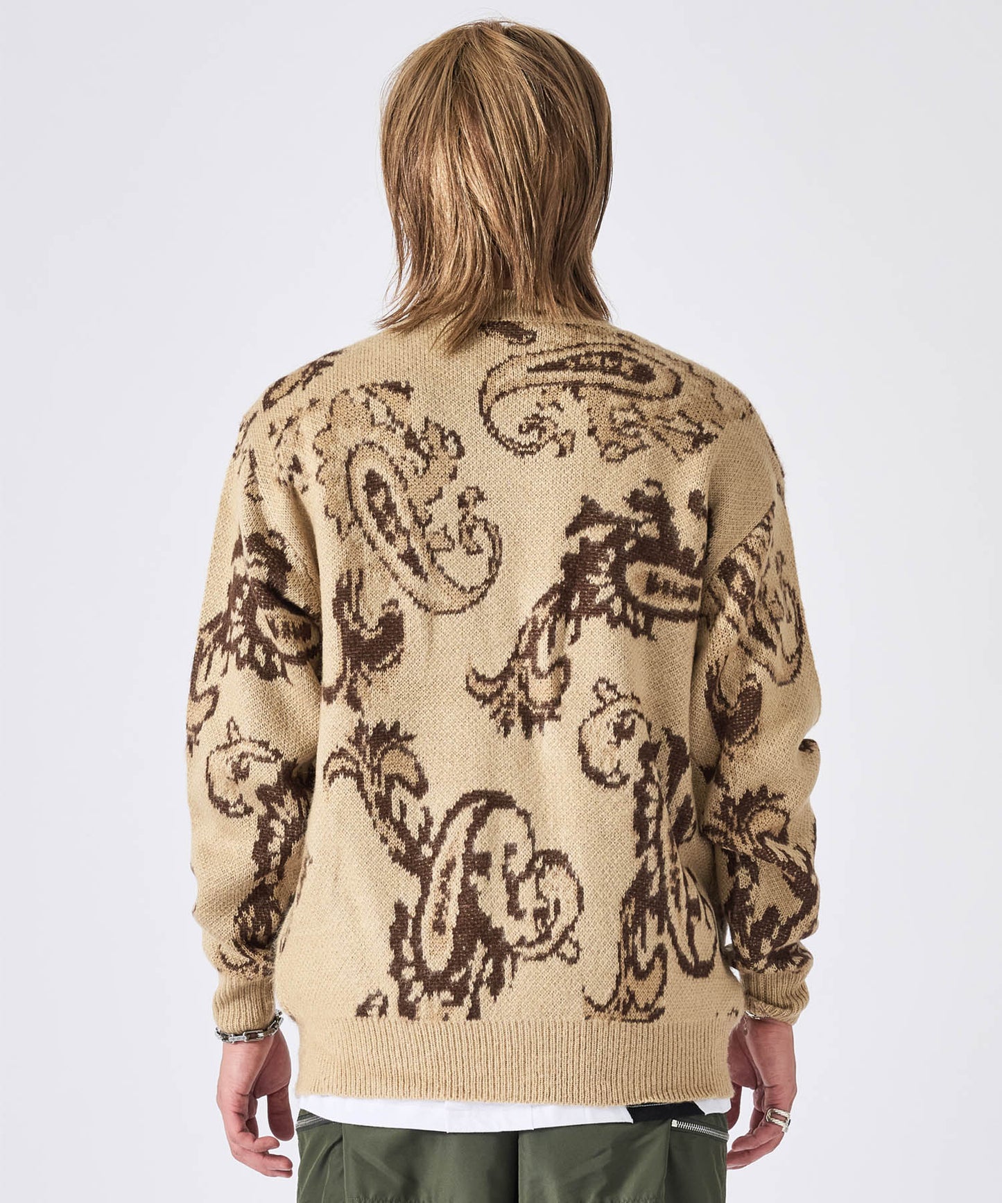 モヘアタッチ総柄カーディガン