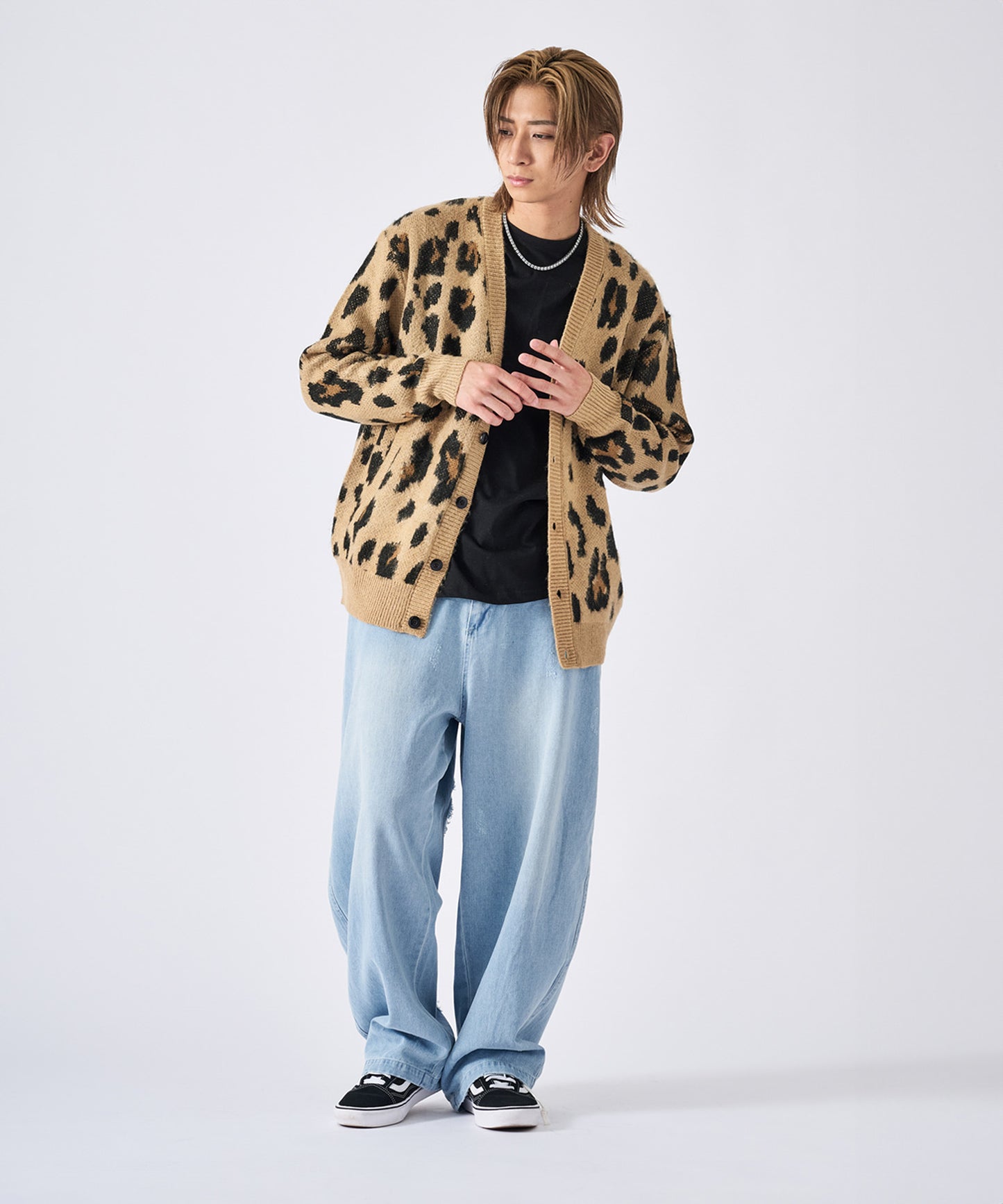 モヘアタッチ総柄カーディガン