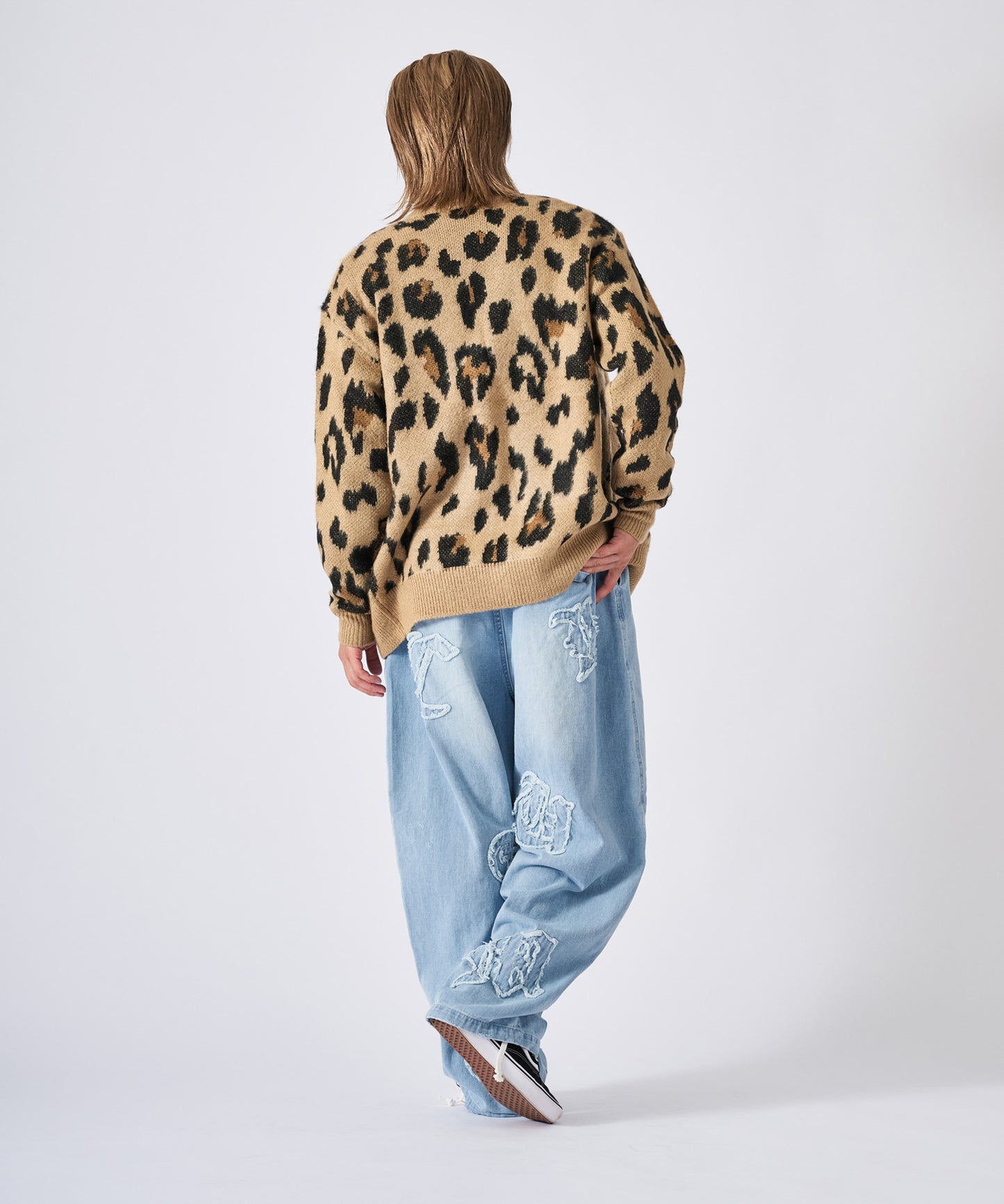 モヘアタッチ総柄カーディガン