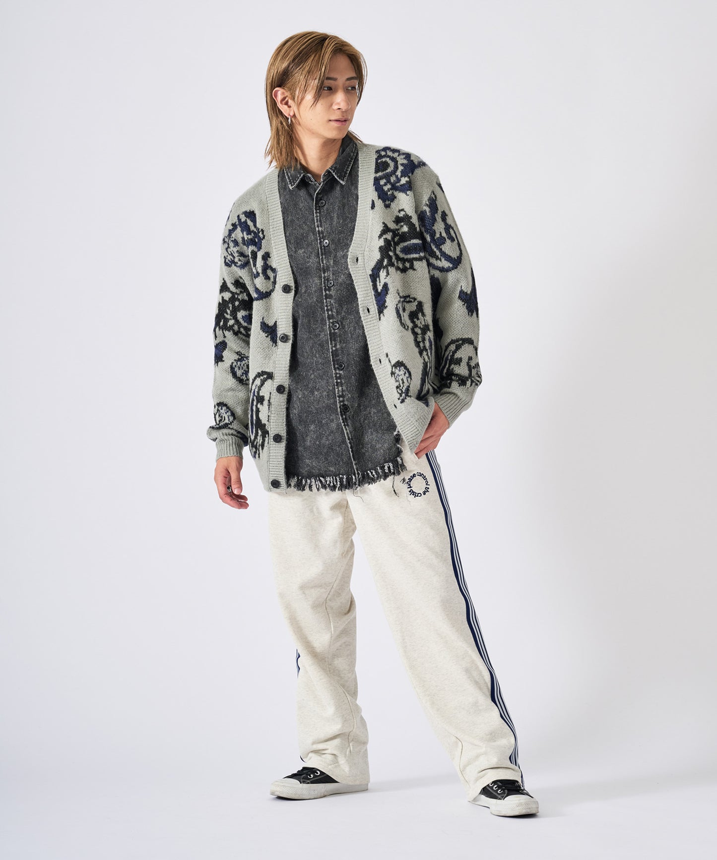 モヘアタッチ総柄カーディガン