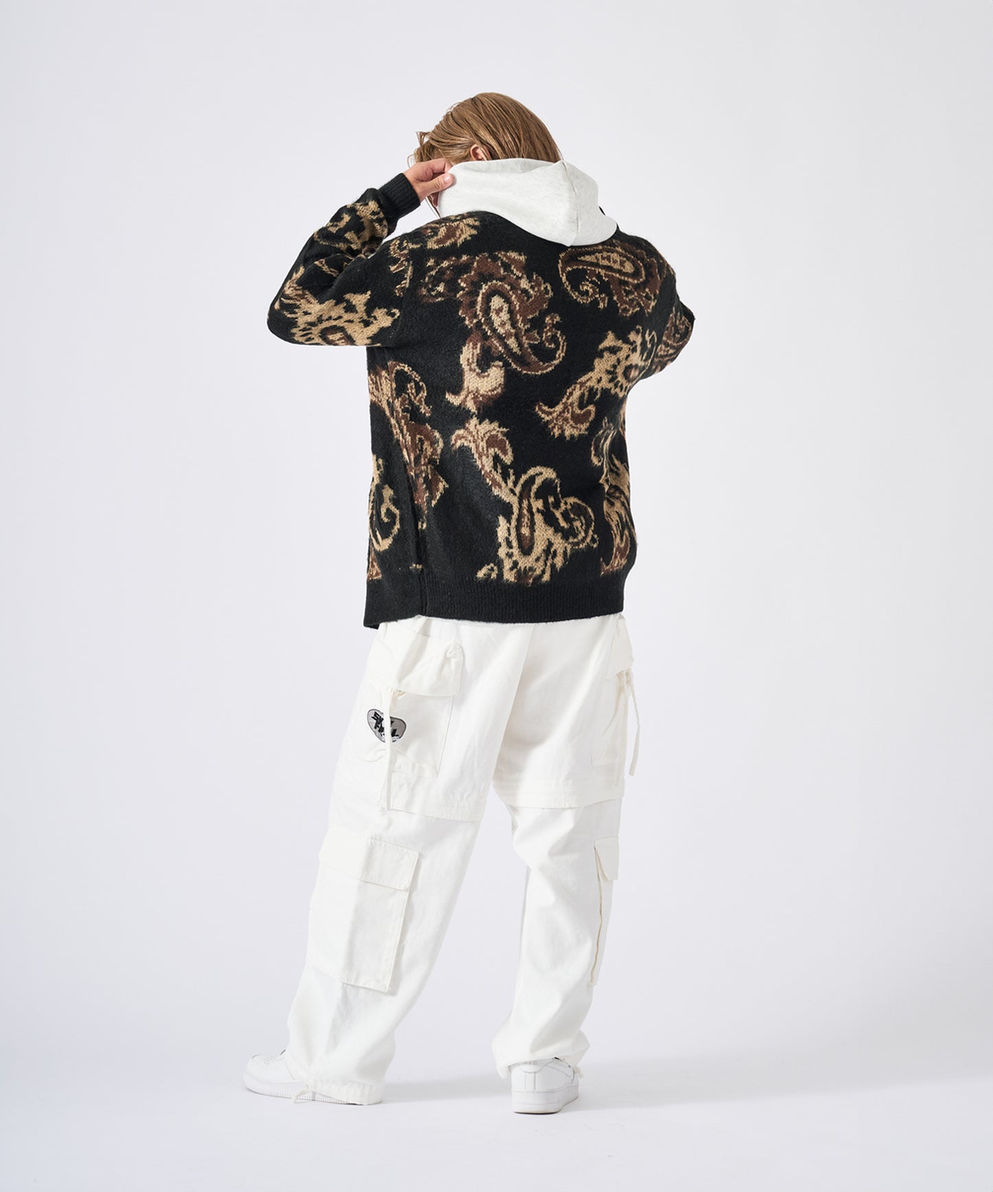 モヘアタッチ総柄カーディガン