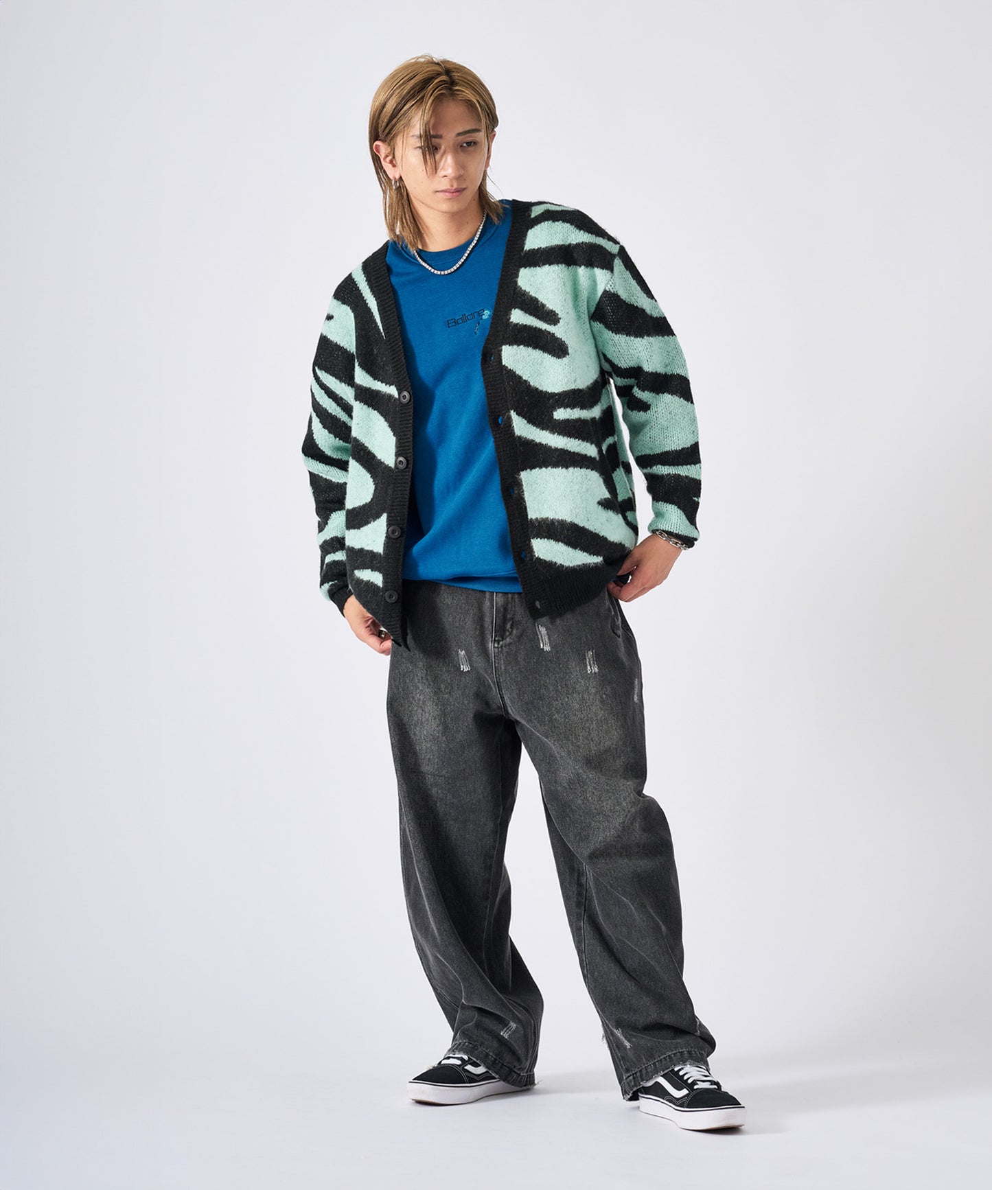 モヘアタッチ総柄カーディガン