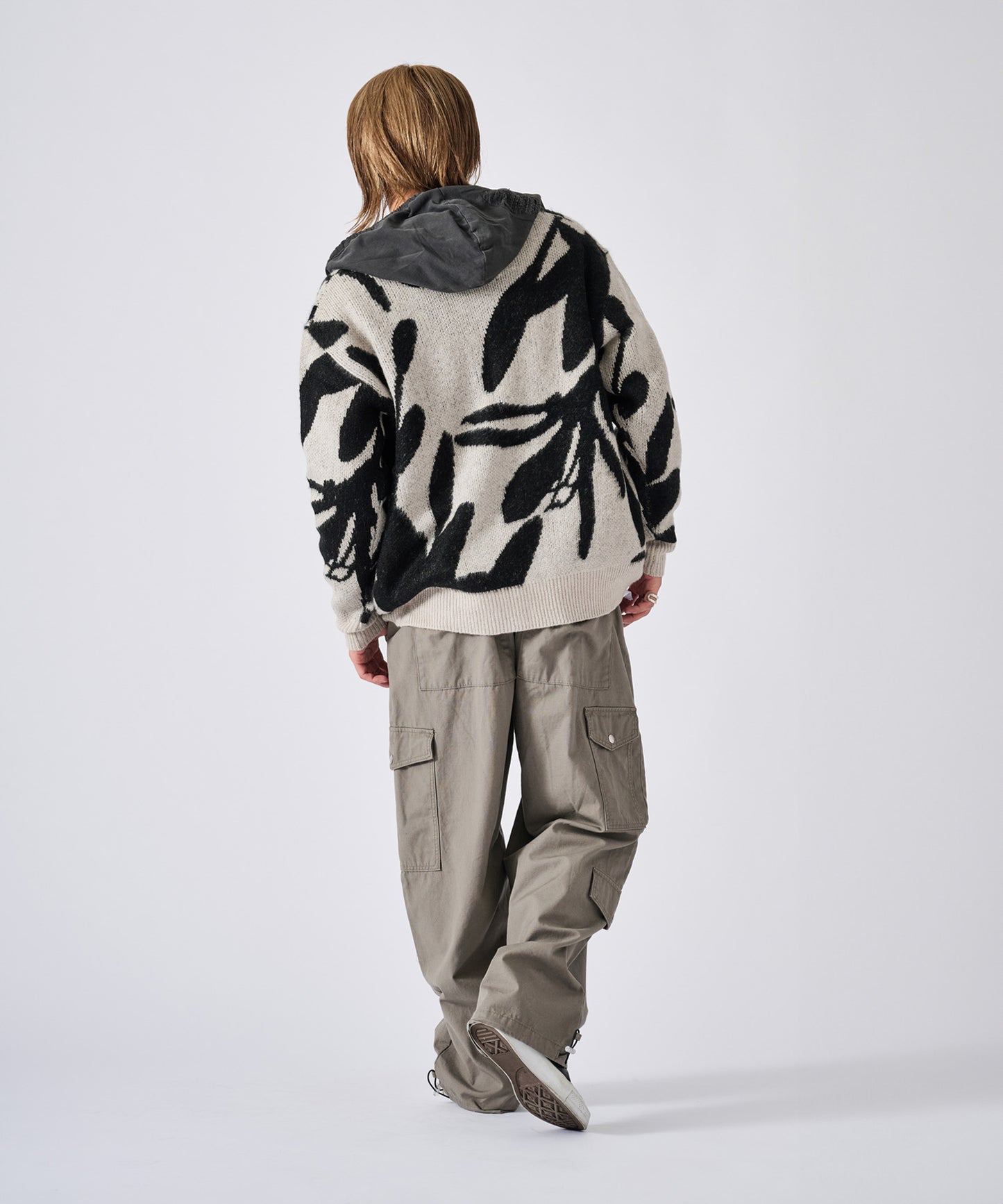 モヘアタッチ総柄カーディガン