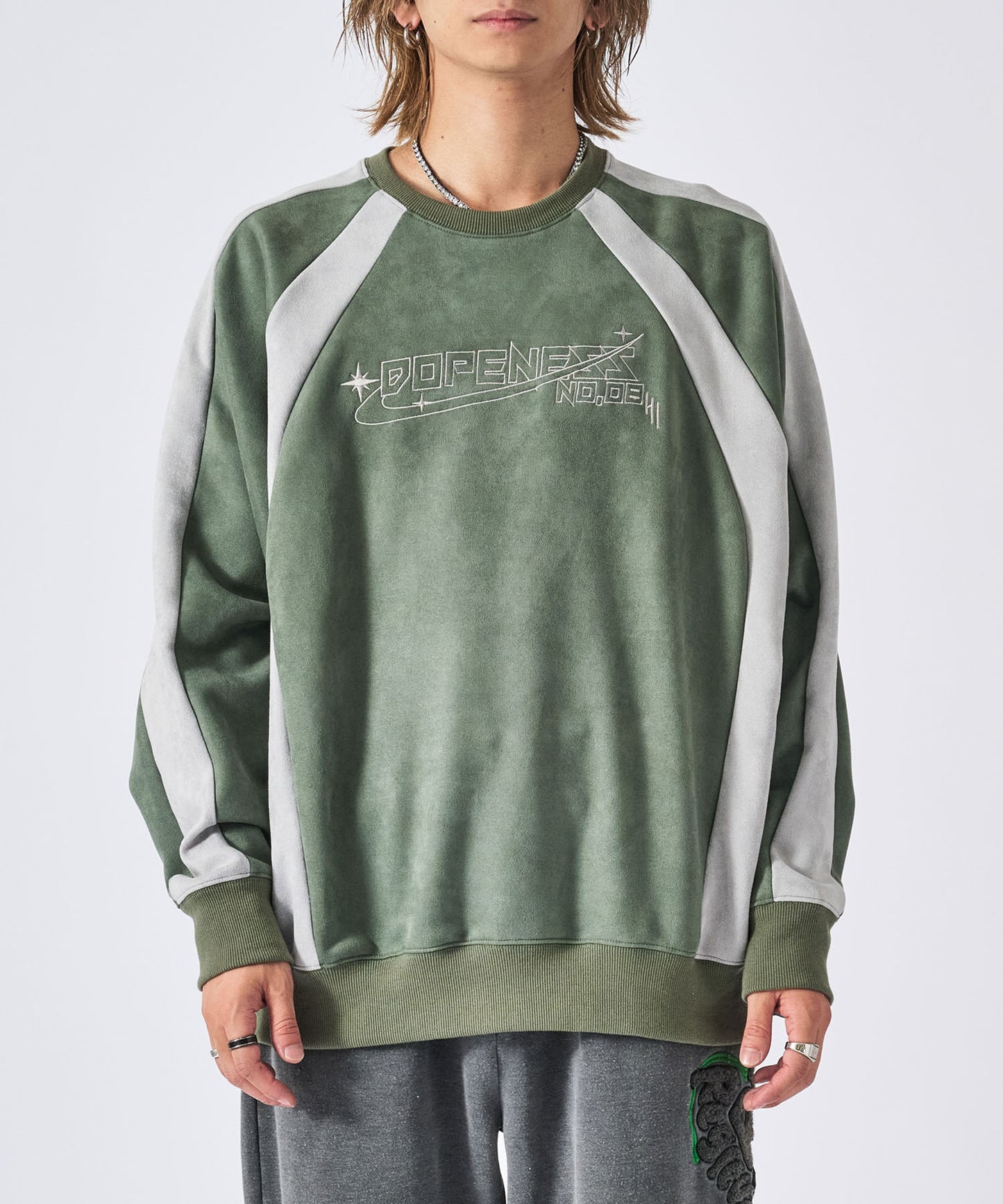 カットスエード 配色切り替えトレーナー