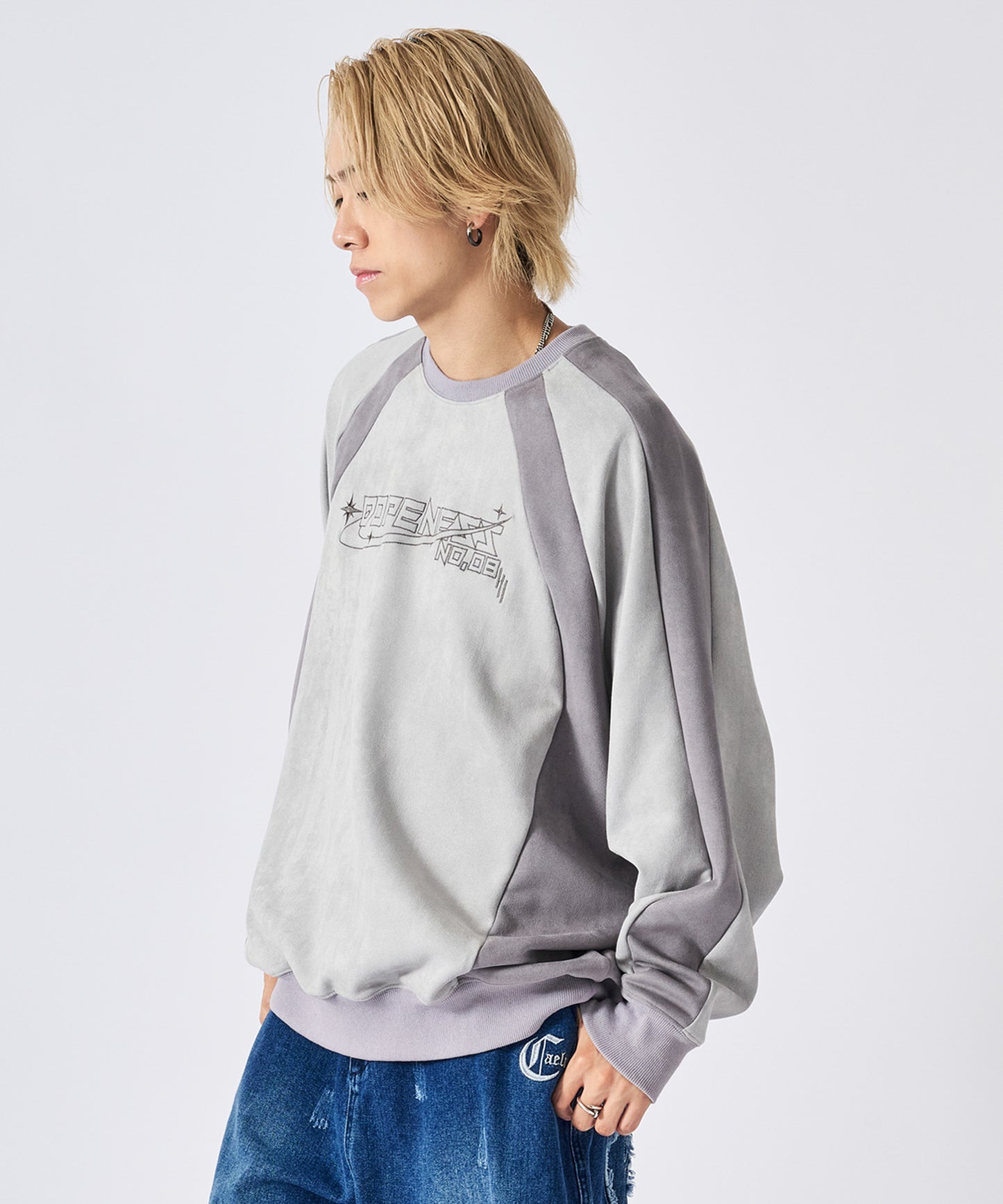 カットスエード 配色切り替えトレーナー