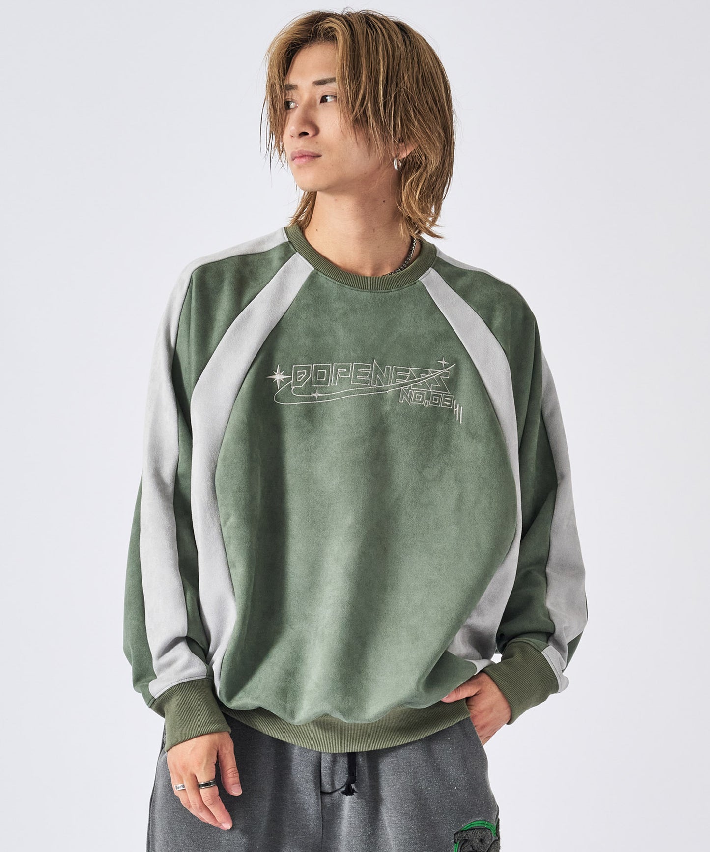 カットスエード 配色切り替えトレーナー