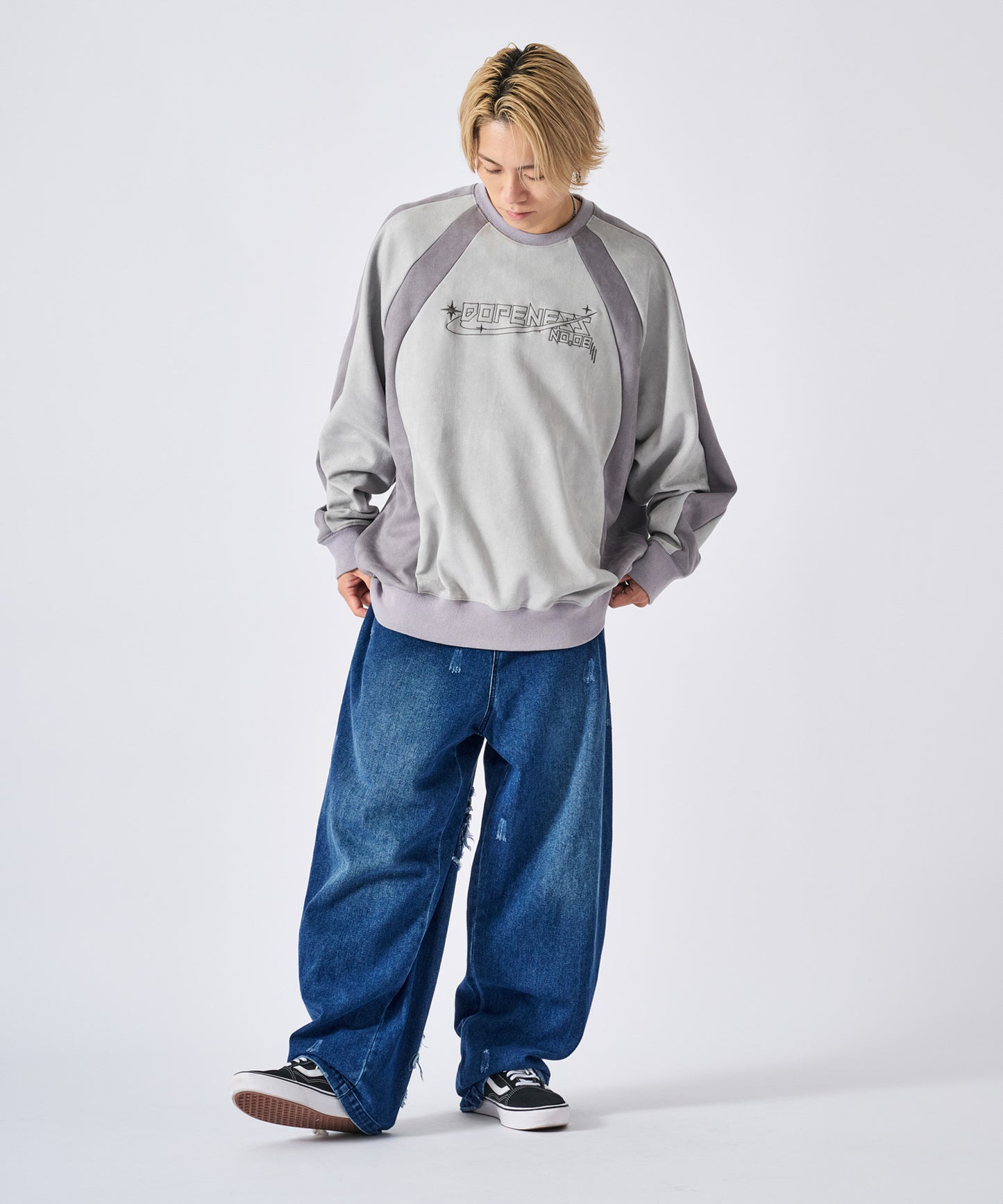 カットスエード 配色切り替えトレーナー