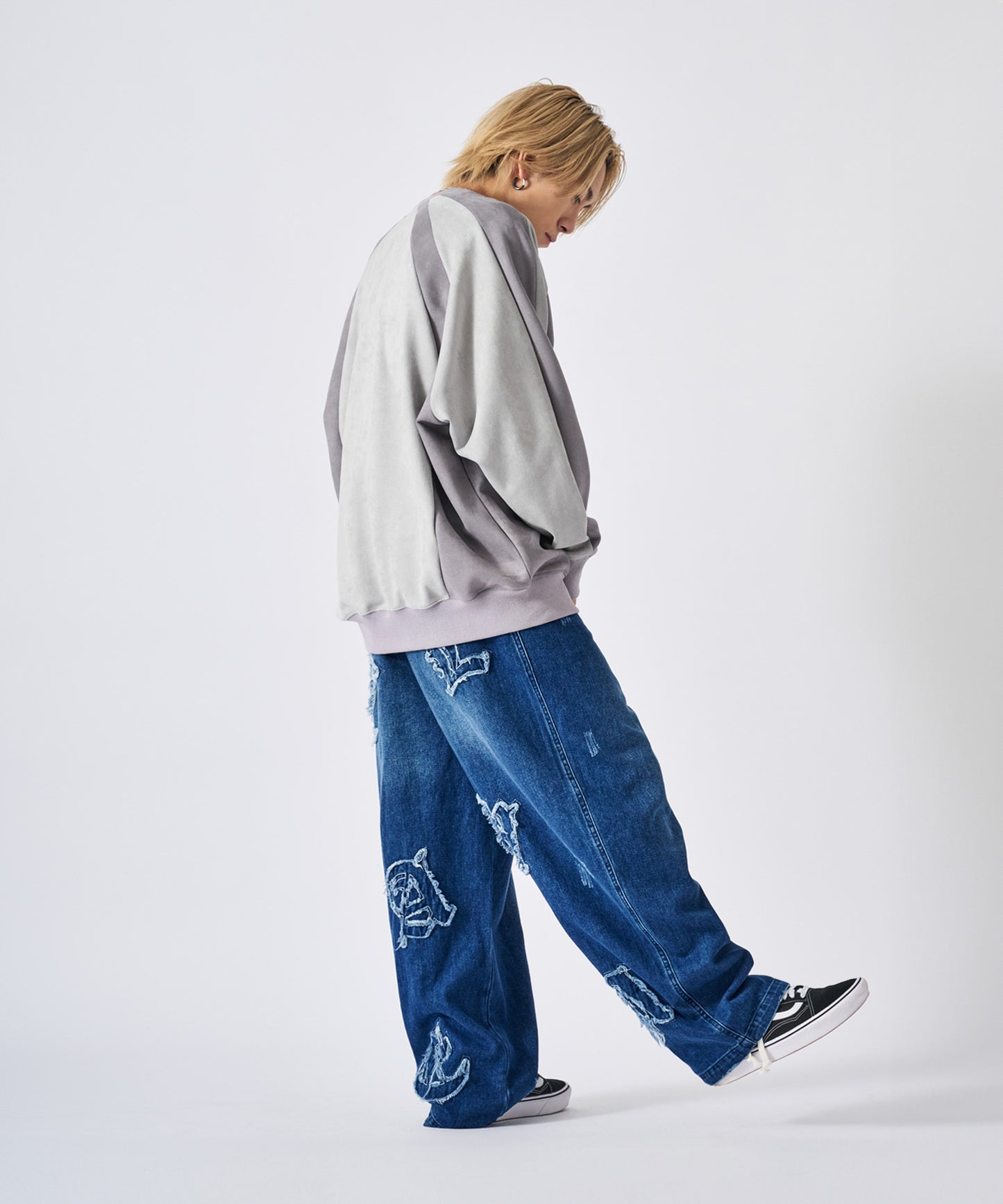 カットスエード 配色切り替えトレーナー