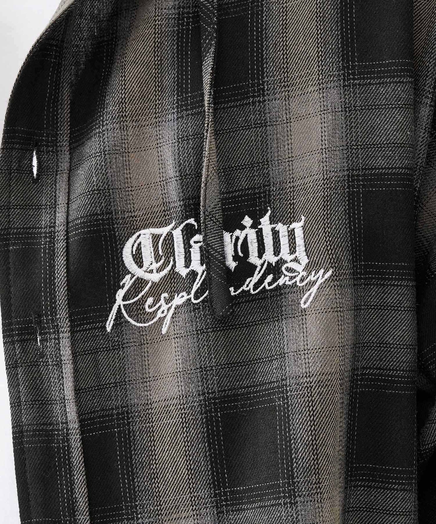 オンブレチェック フードシャツ