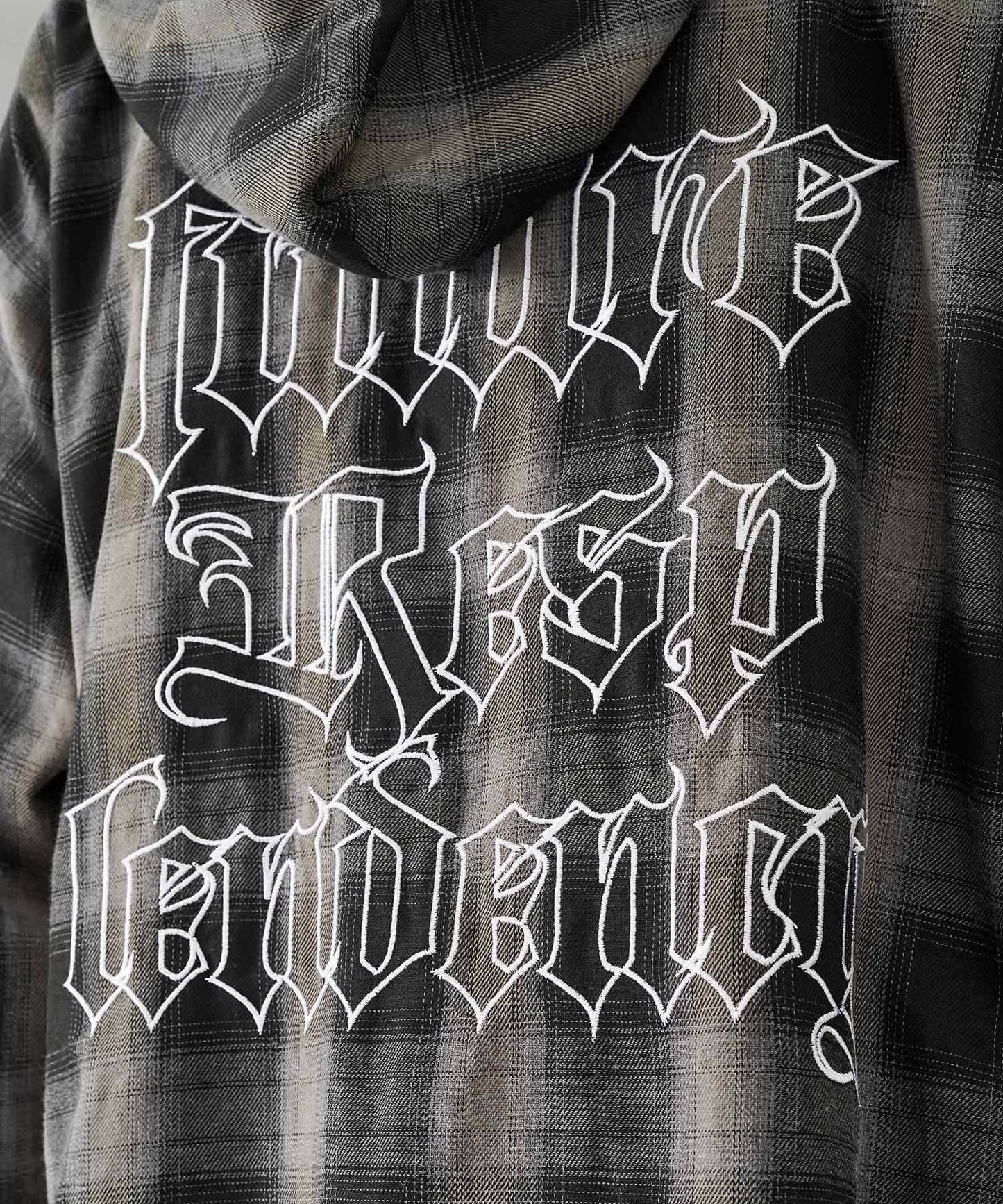 オンブレチェック フードシャツ