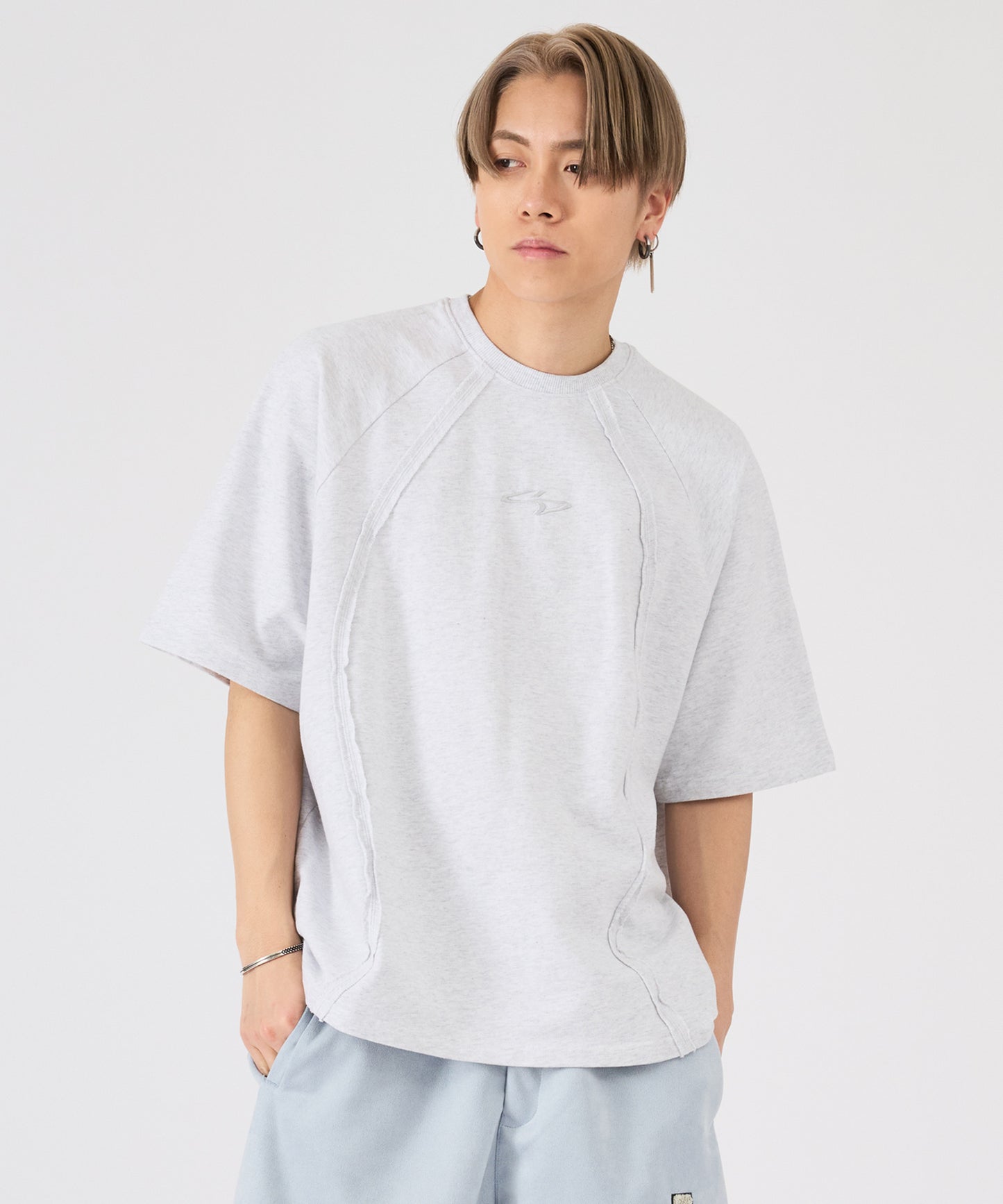 カットオフ切り替え半袖Tee