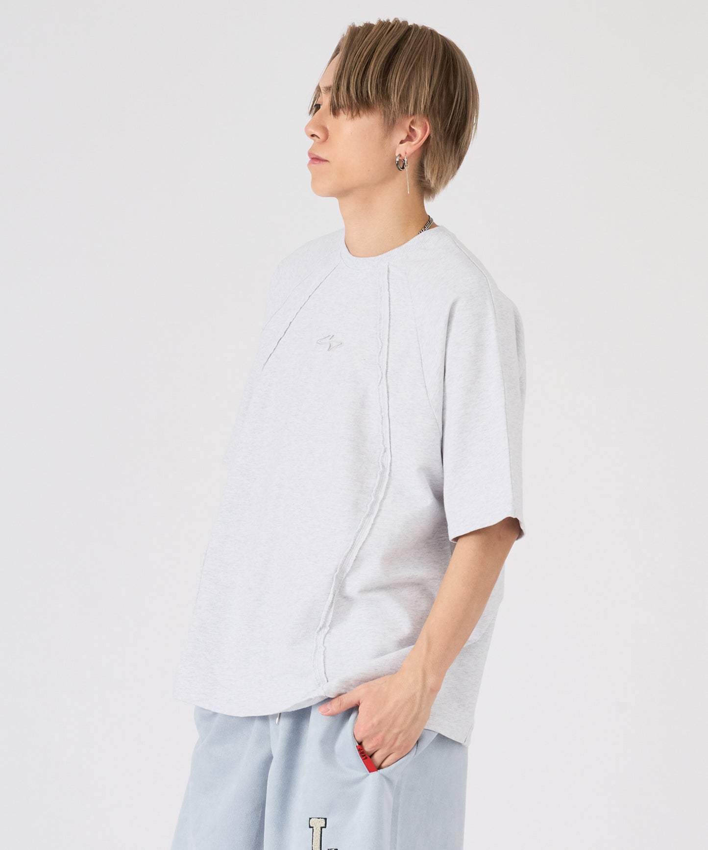 カットオフ切り替え半袖Tee