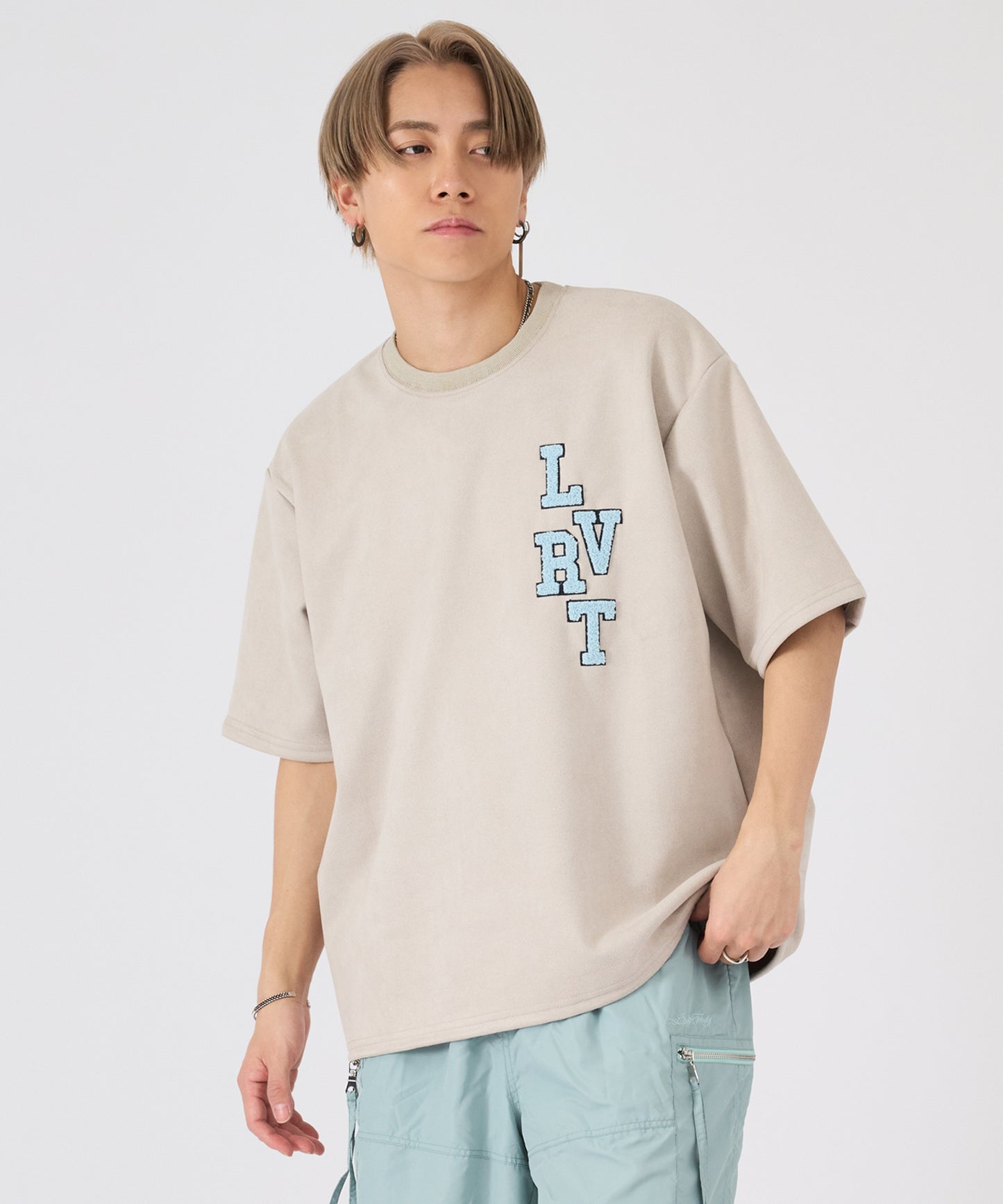 スエード サガラ刺繍半袖Tee