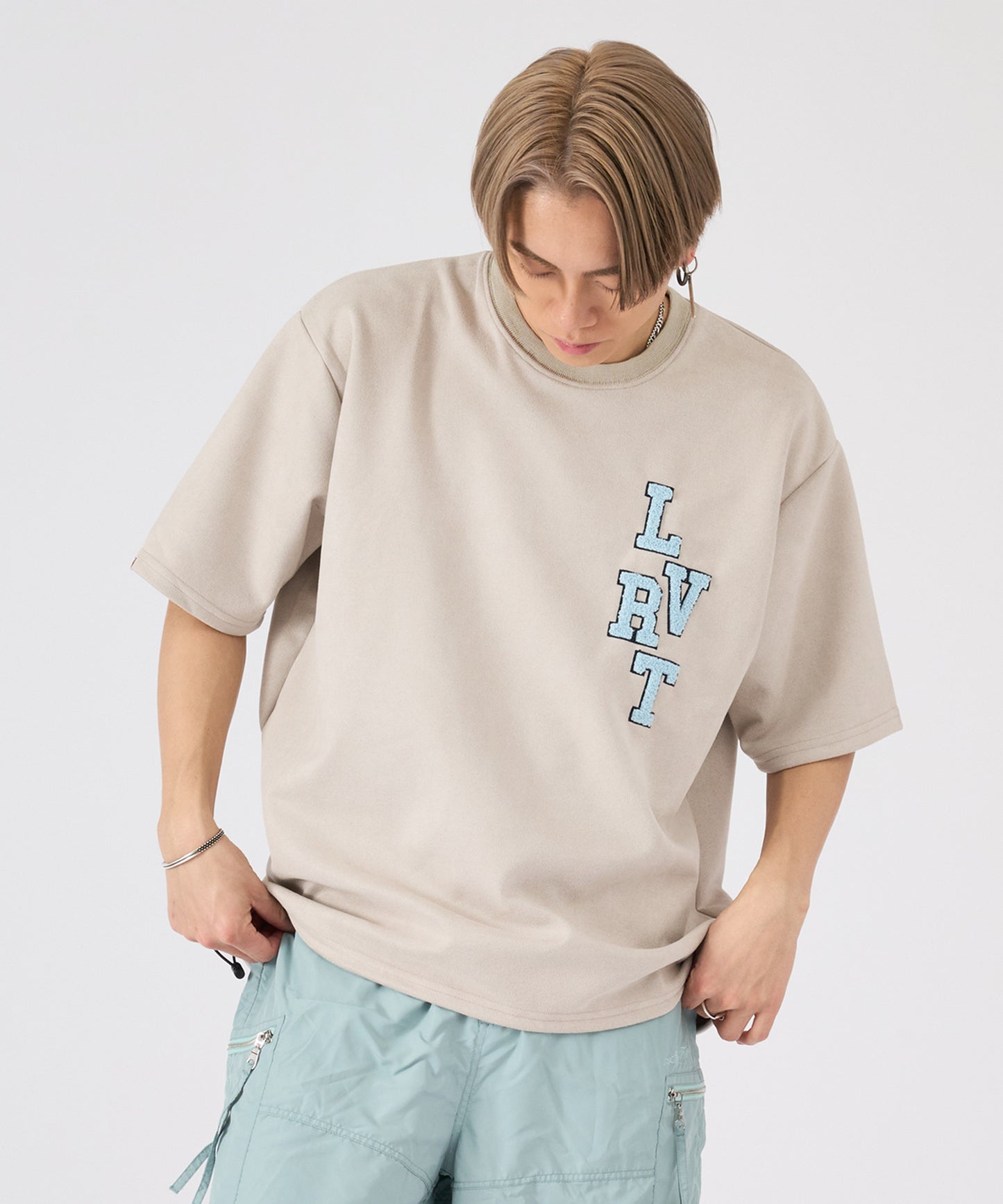 スエード サガラ刺繍半袖Tee