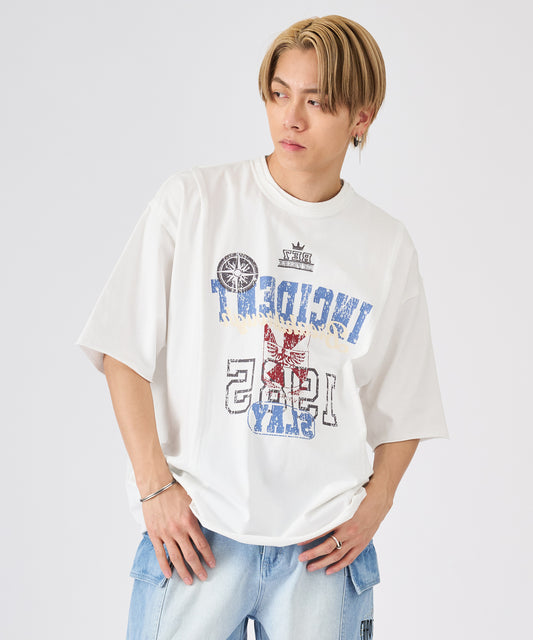 カットオフ切り替えロゴプリント半袖Tee