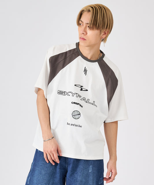 配色切り替えロゴ刺繍半袖Tee