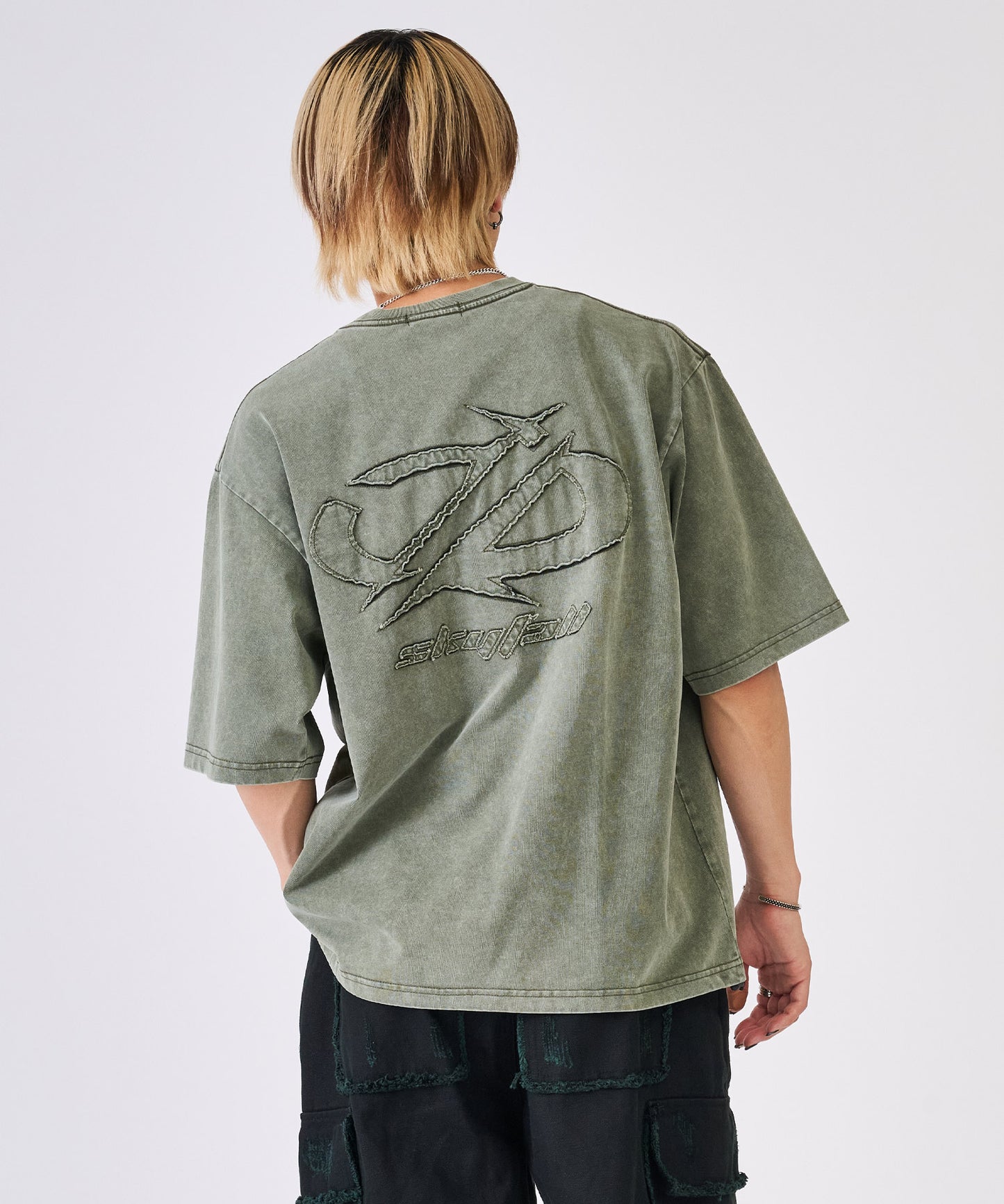 カットオフアップリケ半袖Tee