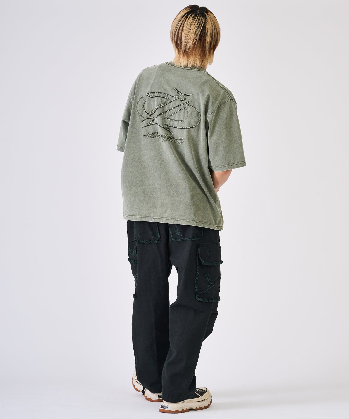 カットオフアップリケ半袖Tee