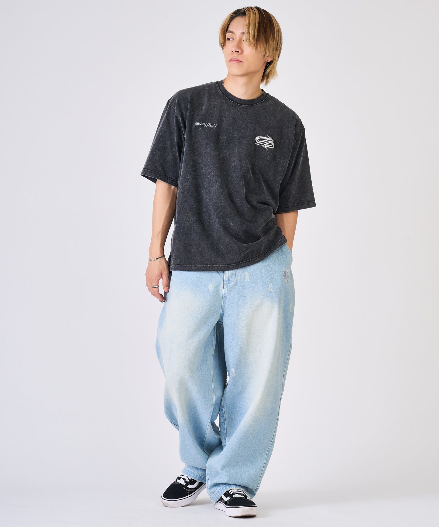 カットオフアップリケ半袖Tee