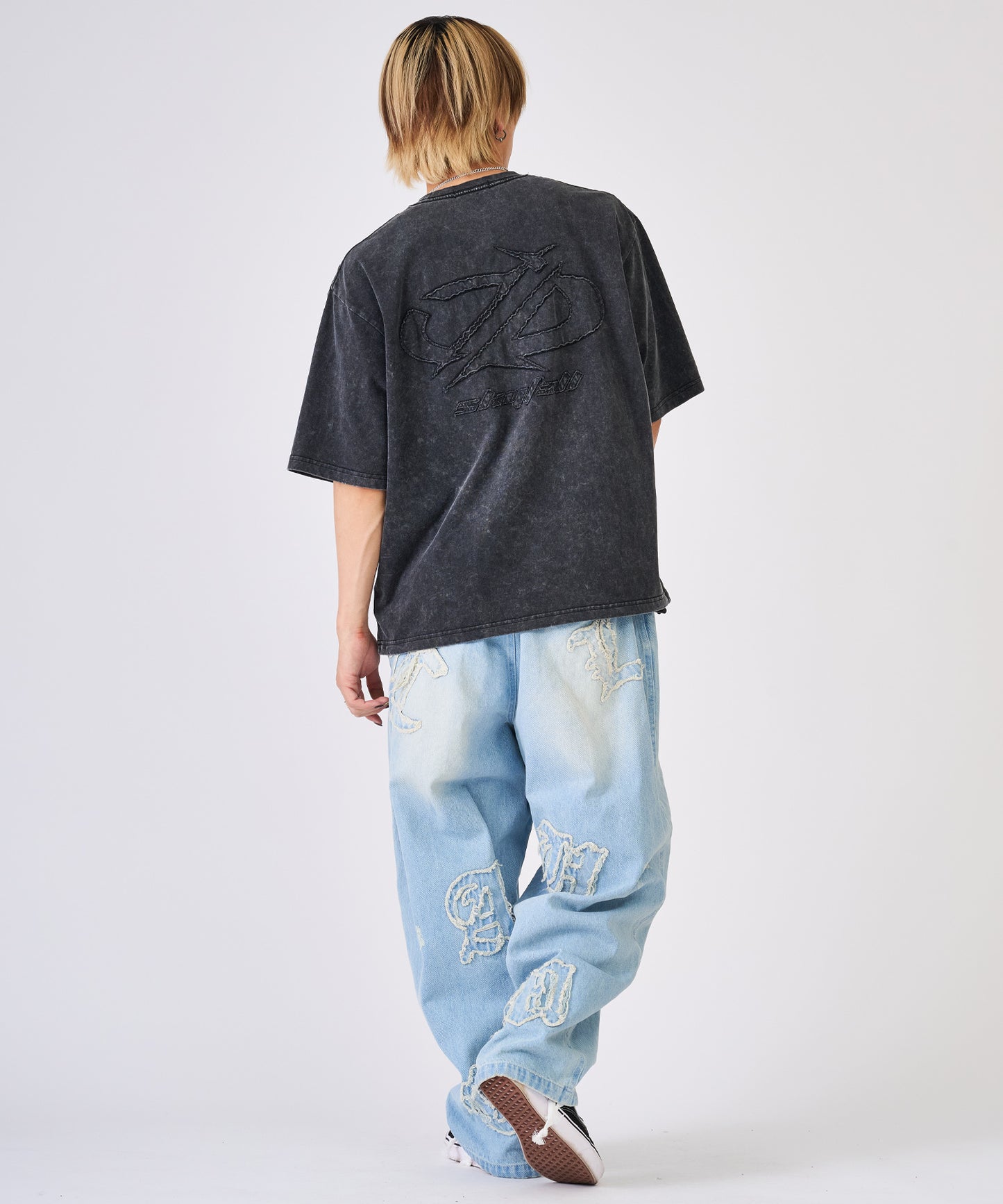 カットオフアップリケ半袖Tee