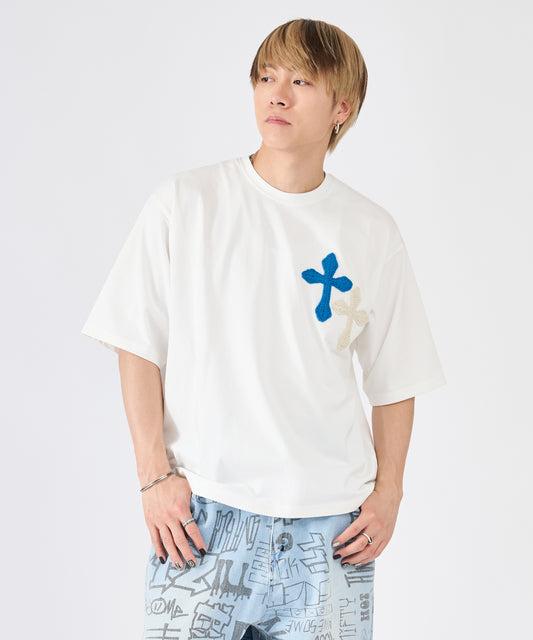 極太糸クロス刺繍半袖Tee