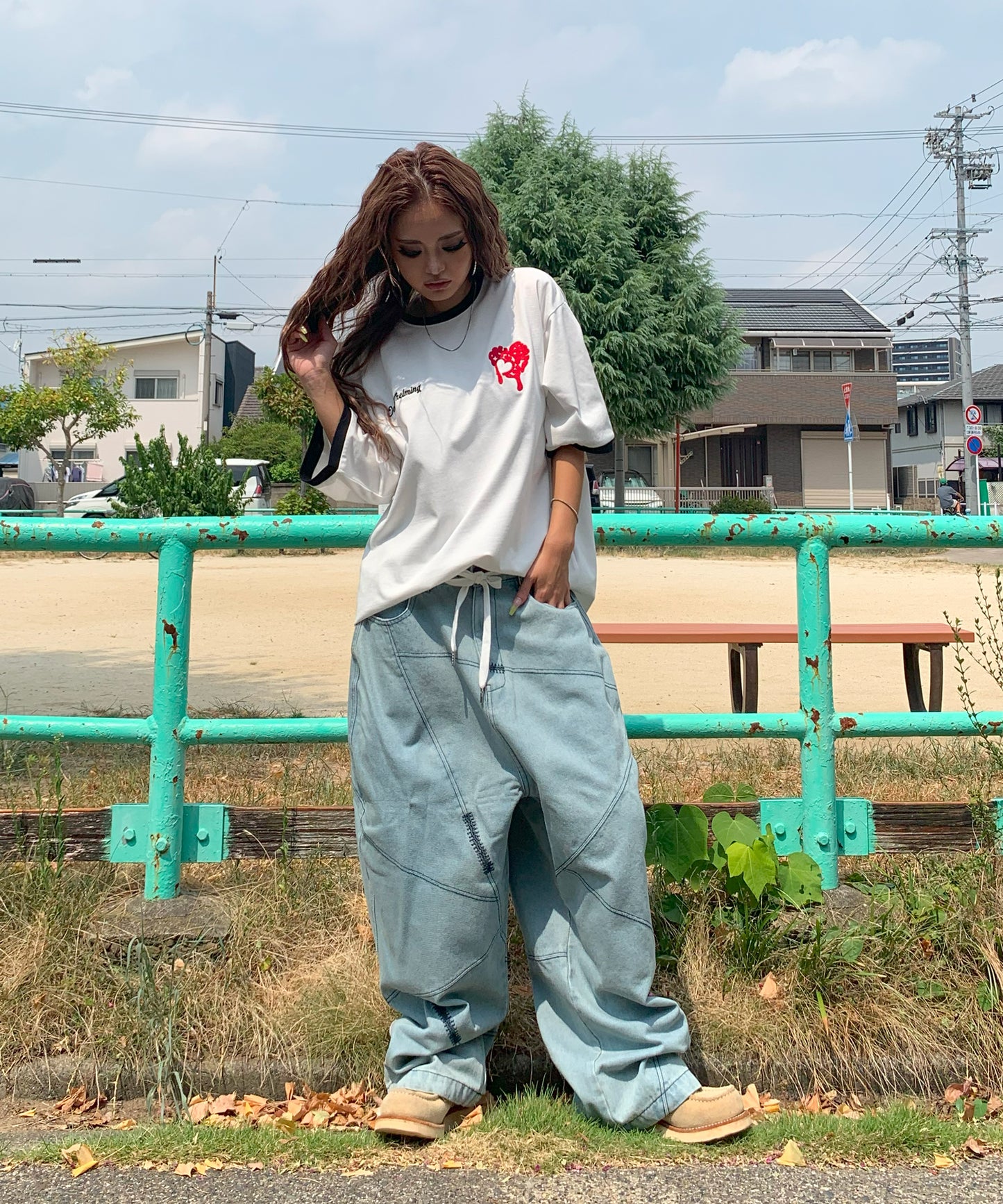 ハートサガラ刺繍半袖Tee
