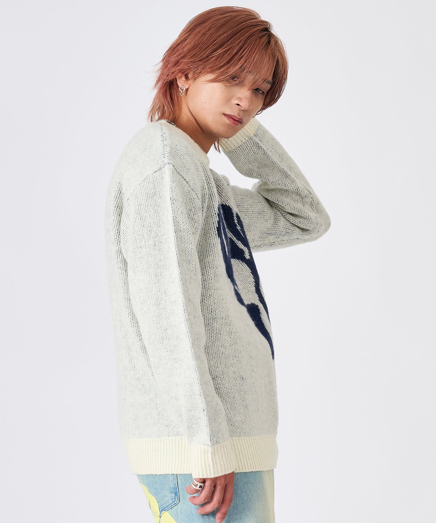ハート柄モヘアタッチニット