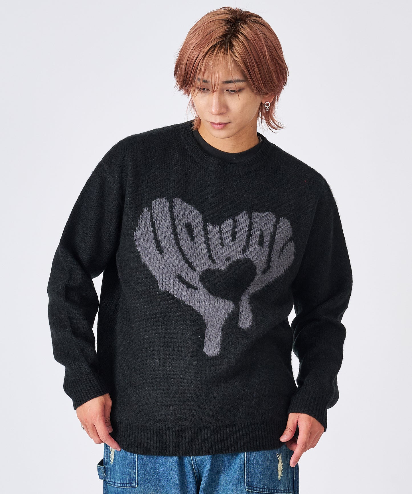 ハート柄モヘアタッチニット