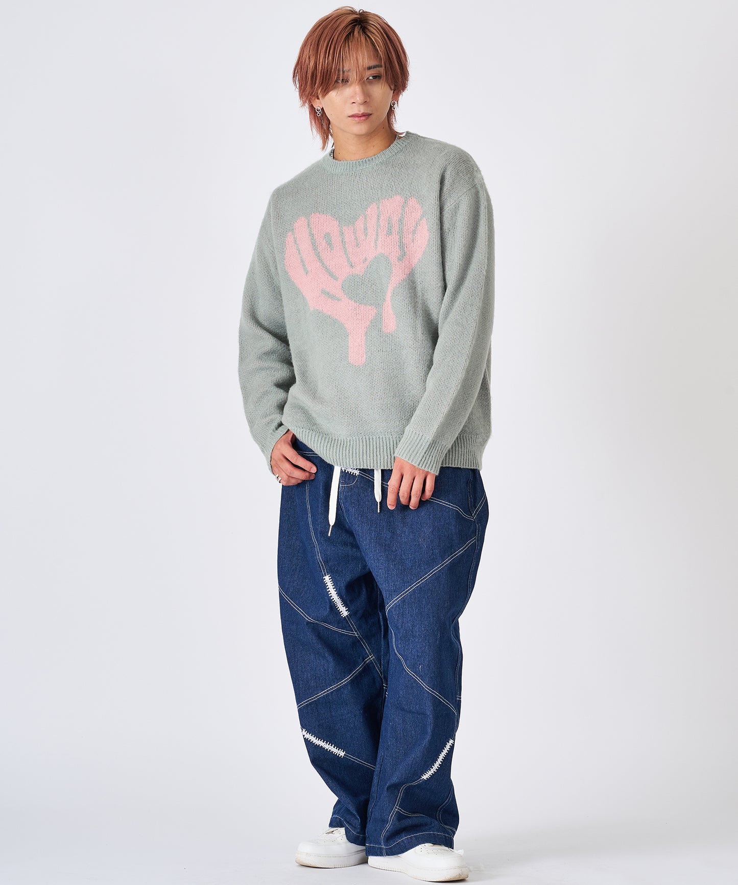 ハート柄モヘアタッチニット
