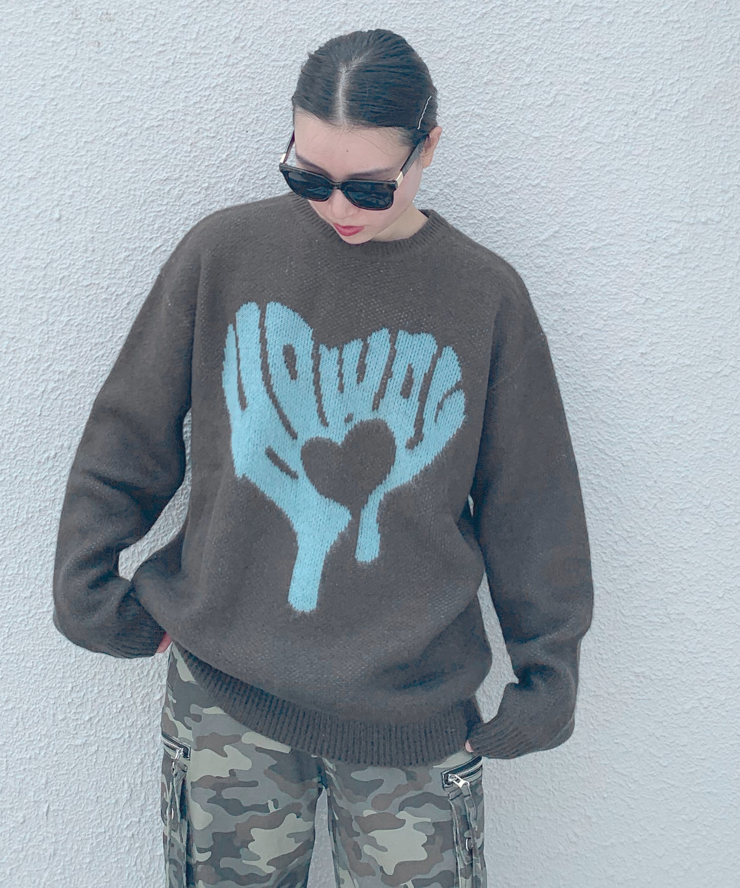 ハート柄モヘアタッチニット