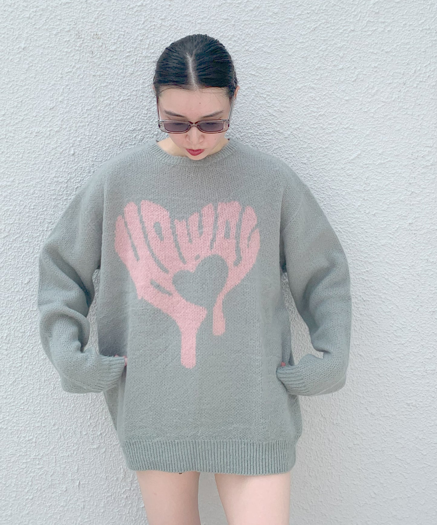 ハート柄モヘアタッチニット