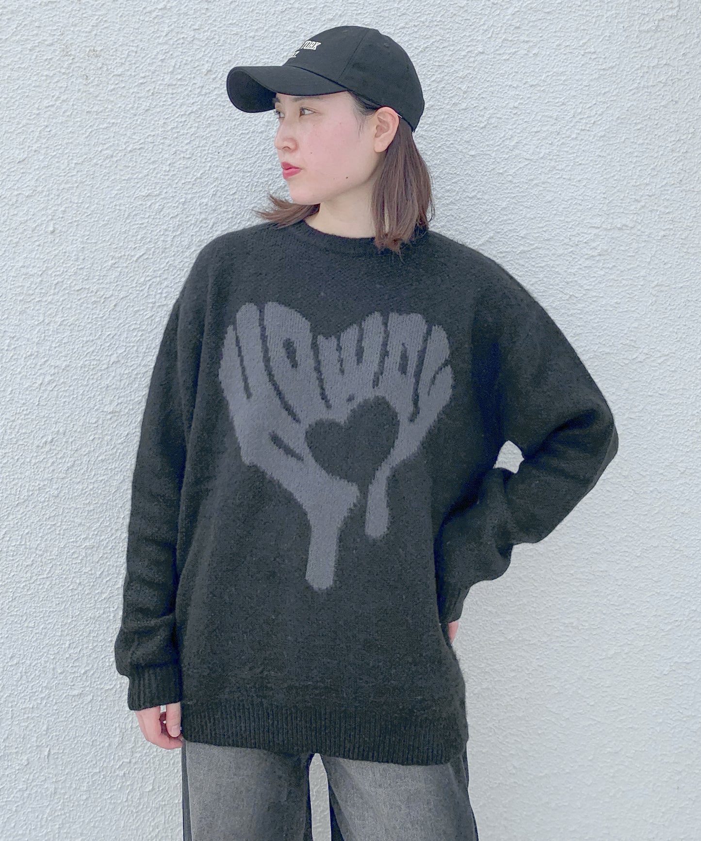 ハート柄モヘアタッチニット