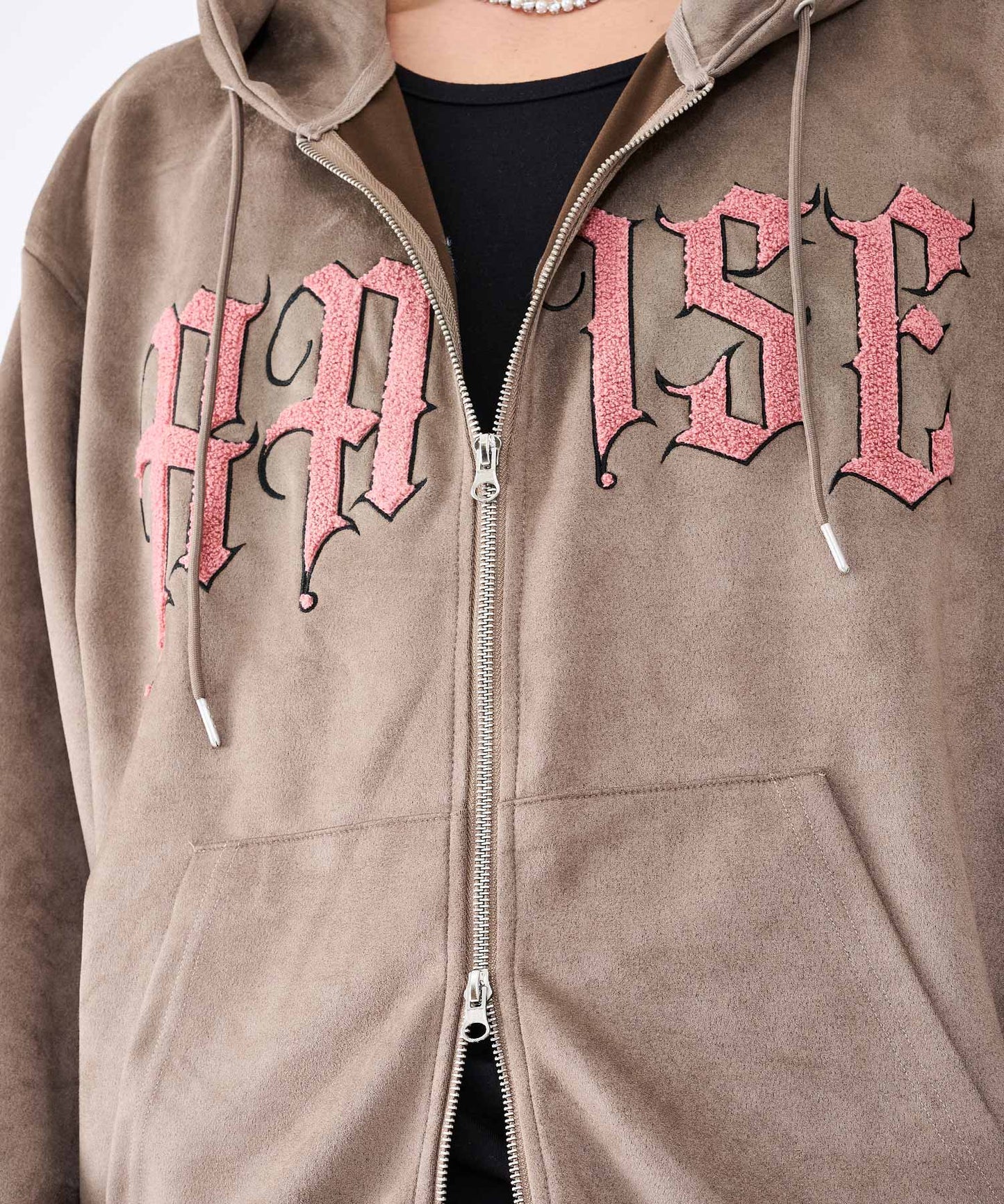 カットスエード サガラ刺繍ZIPパーカー