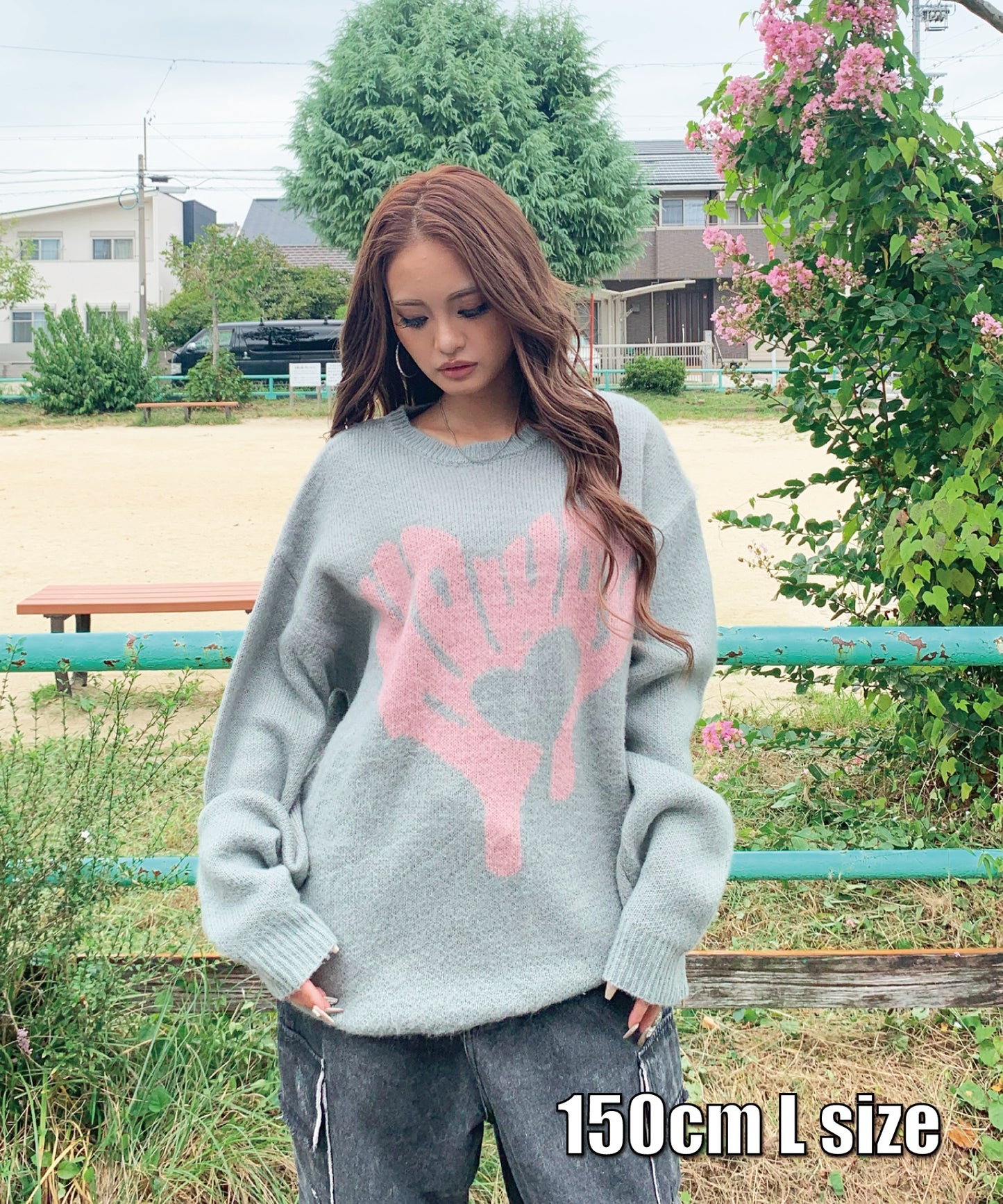 ハート柄モヘアタッチニット