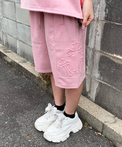 カットスエード　クロスエンボスショートパンツ
