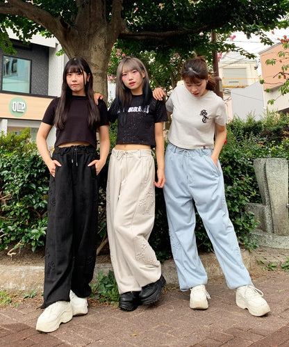 スエードエンボスワイドパンツ
